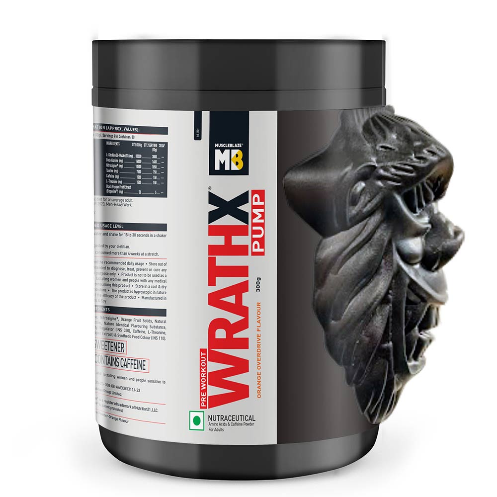 Muscleblaze Pre-Workout Wrathx Pump 300 Gm Orange Overdrive - front