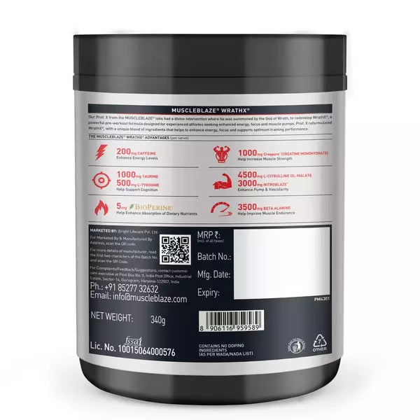Muscleblaze Pre-Workout Wrathx 340 Gm Fruit Fury