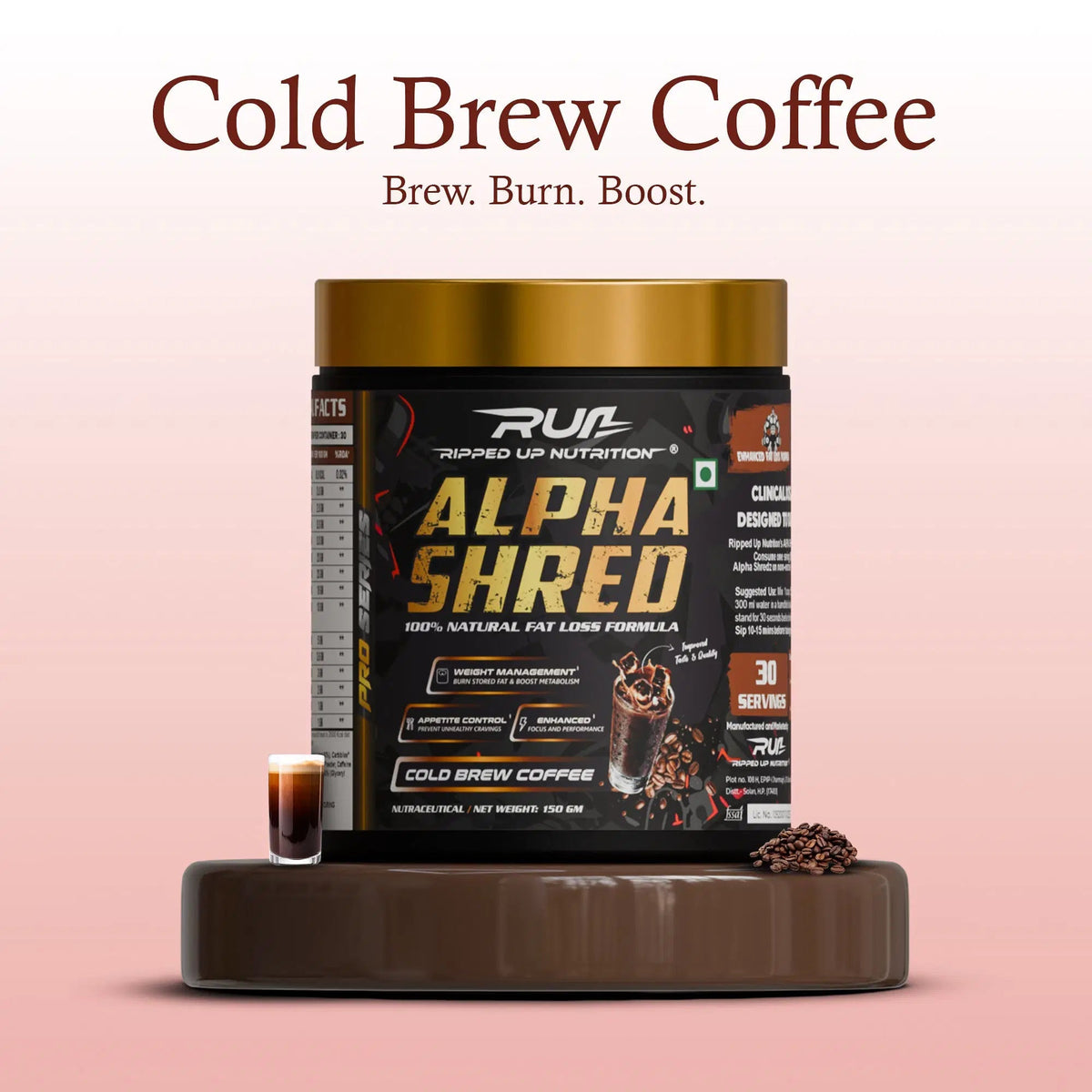 RIPPED UP NUTRITION ALPHA SHRED 150 GM COLD BREW COFFEE