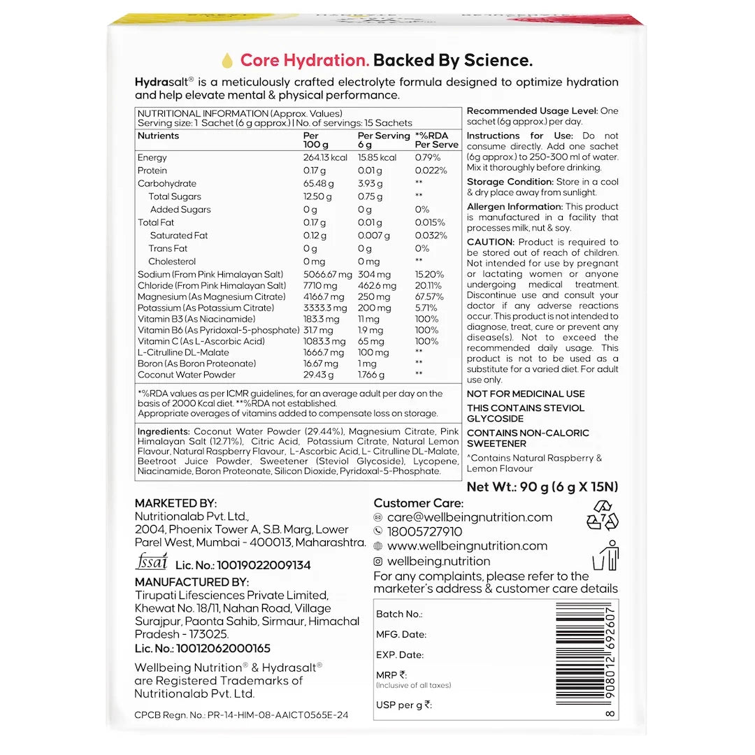 Wellbeing Nutrition Hydrasalt Raspberry Lemon