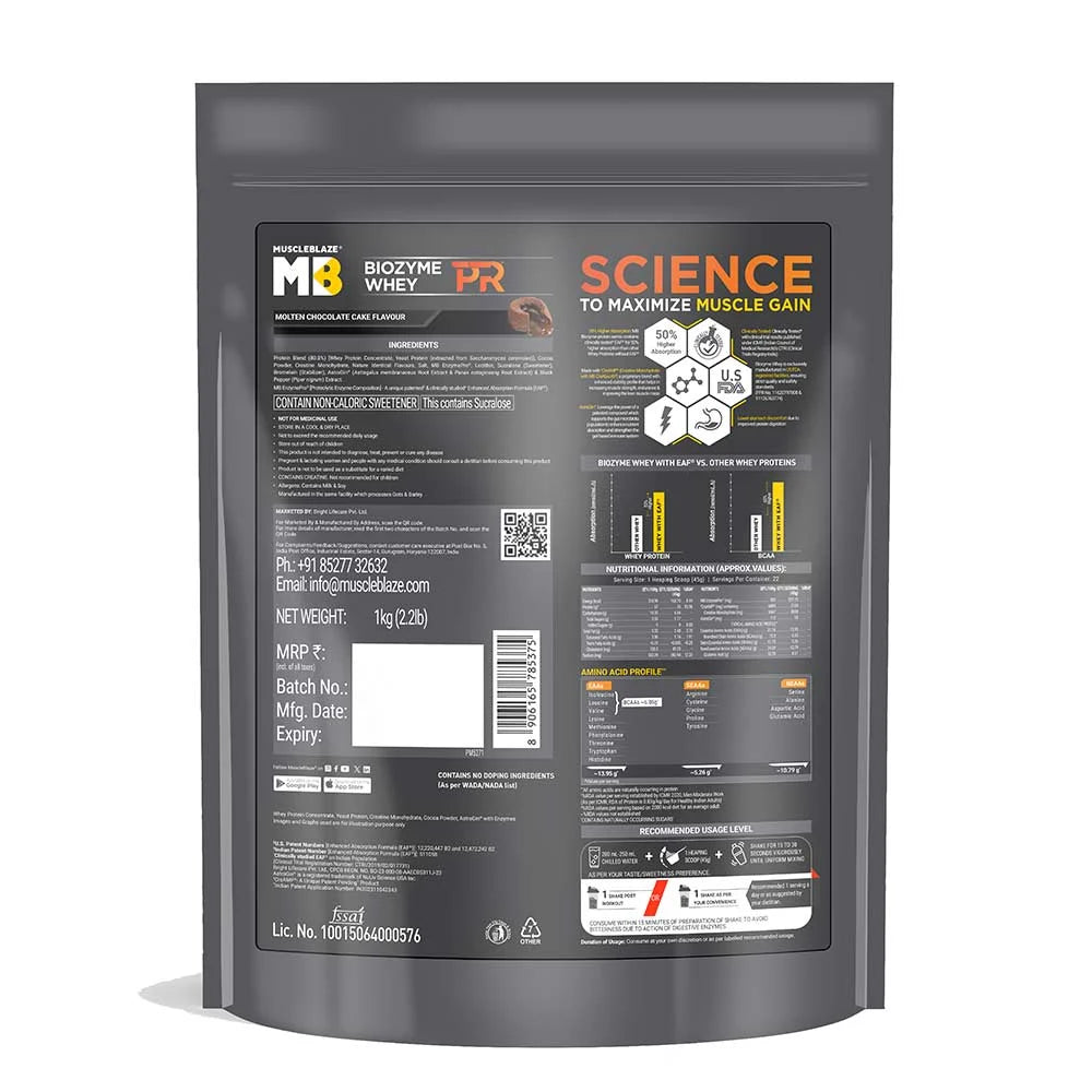 MUSCLEBLAZE BIOZYME PERFORMANCE WHEY PR 1 KG MOLTEN CHOCOLATE CAKE