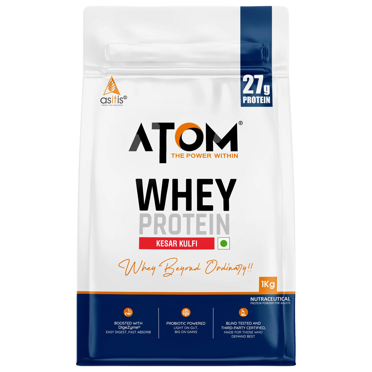 Asitis Atom Whey Protein 1 Kg Kesar Kulfi