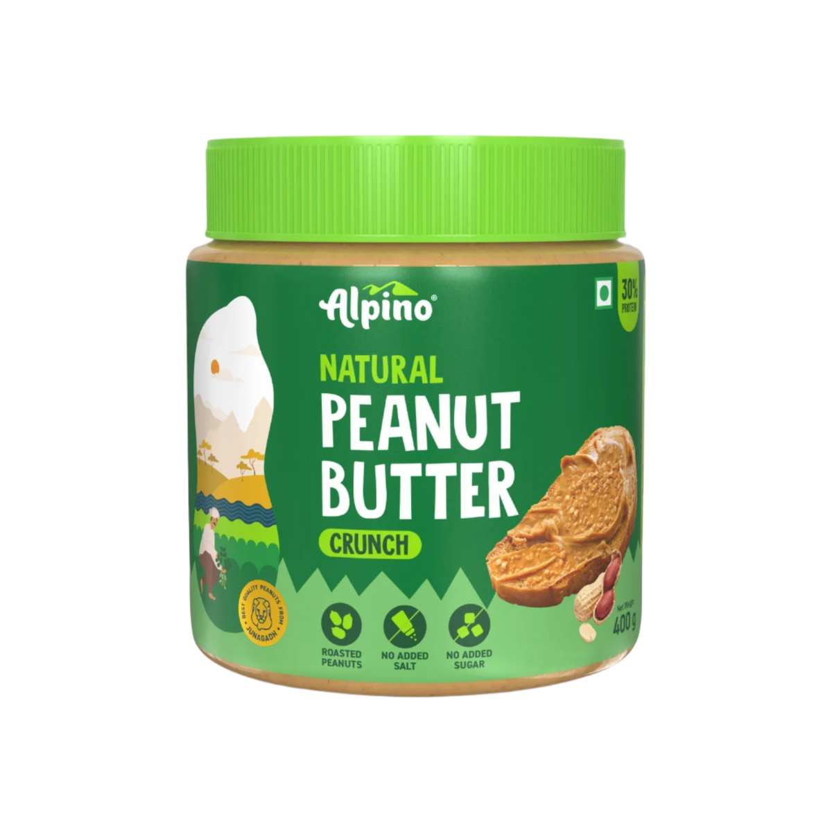 ALPINO NATURAL PEANUT BUTTER 400 GM CRUNCH