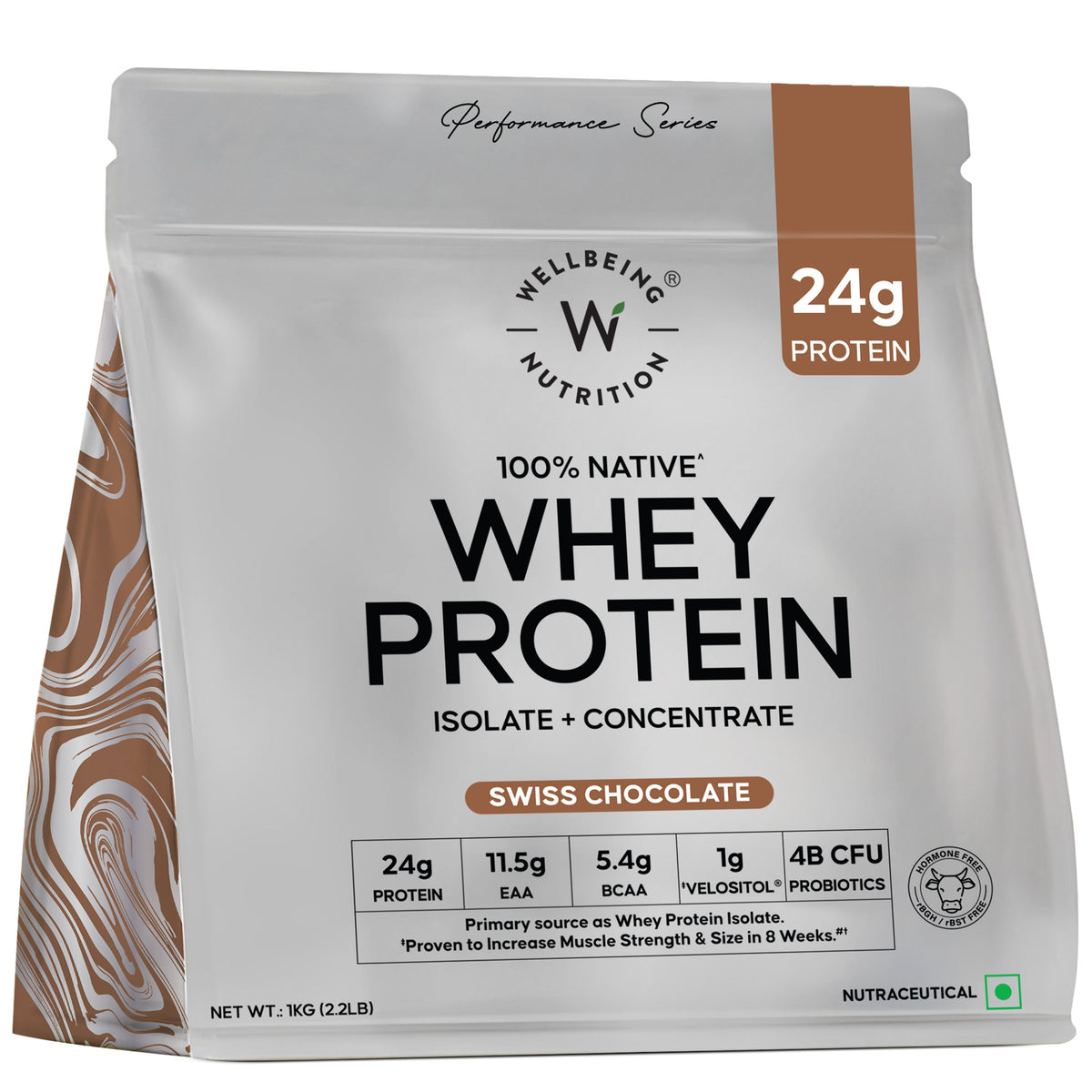 WELLBEING NUTRITION 100% NATIVE WHEY PROTEIN ISOLATE + CONVENTRATE 1 KG SWISS CHOCOLATE
