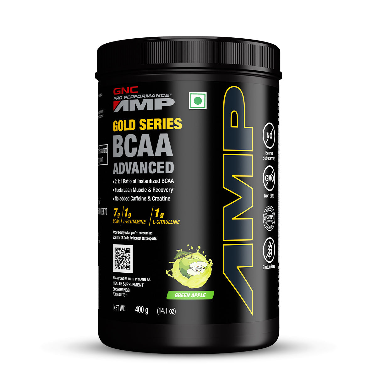 GNC AMP GOLD SERIES BCAA ADVANCED 400 GM GREEN APPLE