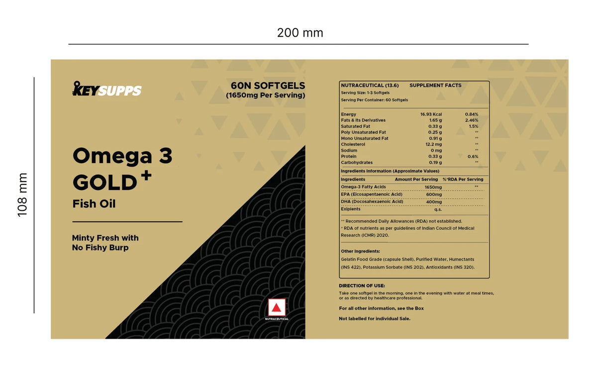 Keysupps Omega 3 Gold+ Fish Oil 60 Capsules - front