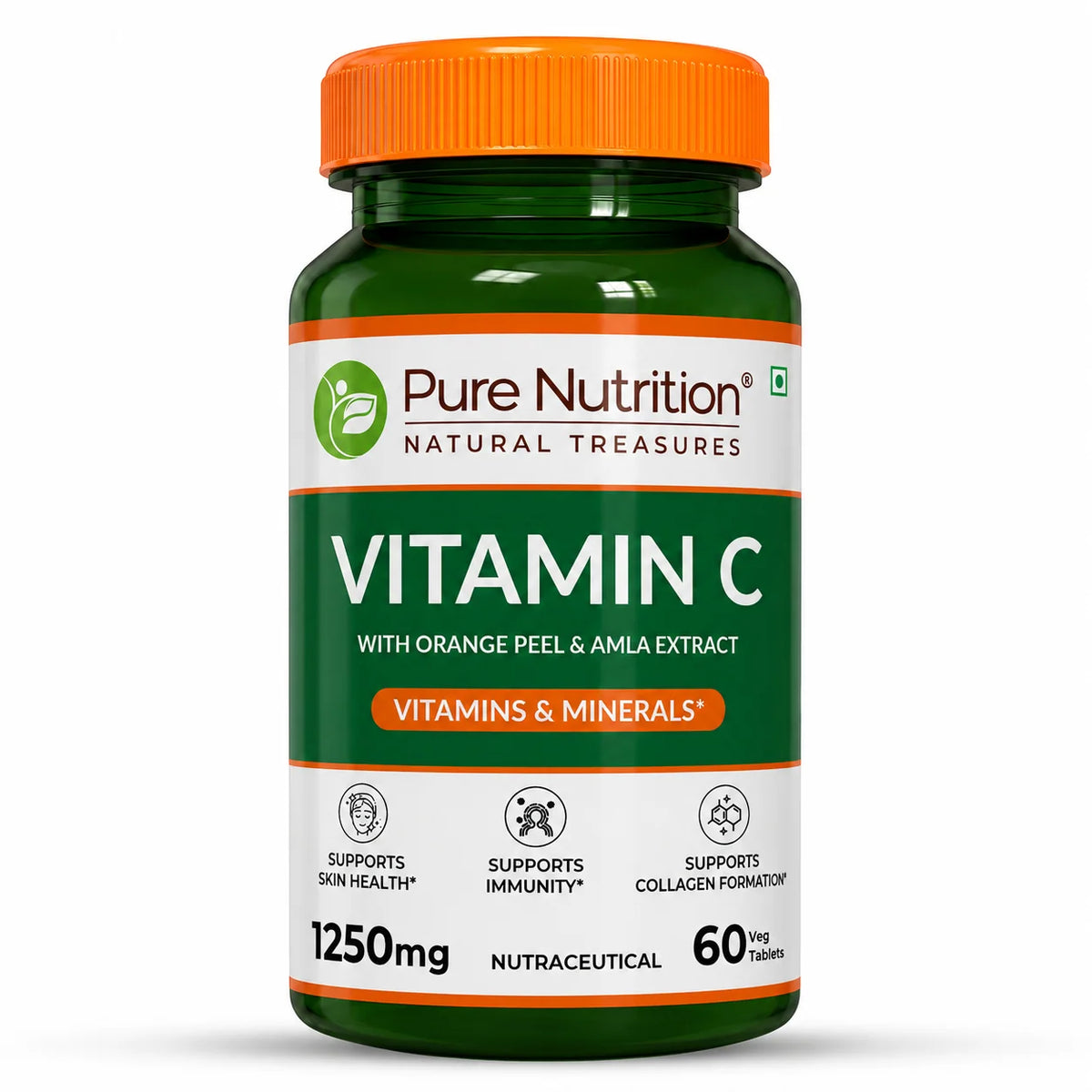 Pure Nutrition Vitamin C With Orange Peel & Amla Extract 1250 Mg 60 Veg Tablets - front