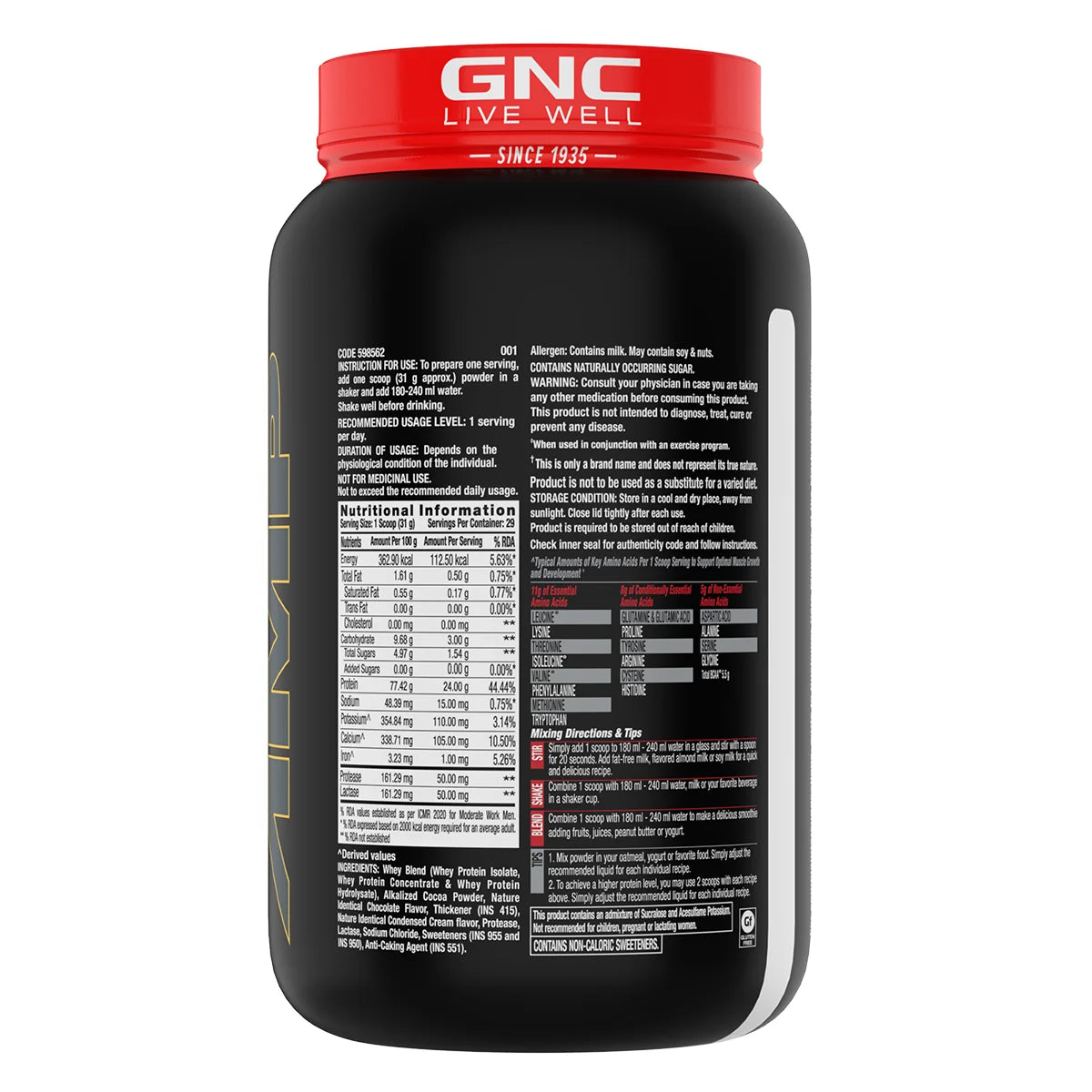 Gnc Amp Gold Series 100% Whey Protein Advance 907 Gm Double Rich Chocolate