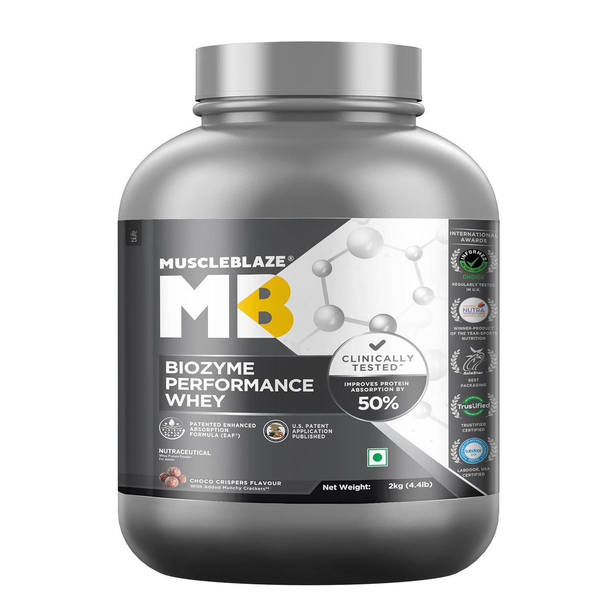 MuscleBlaze Biozyme Performance Whey 2 Kg Choco Crispers - front