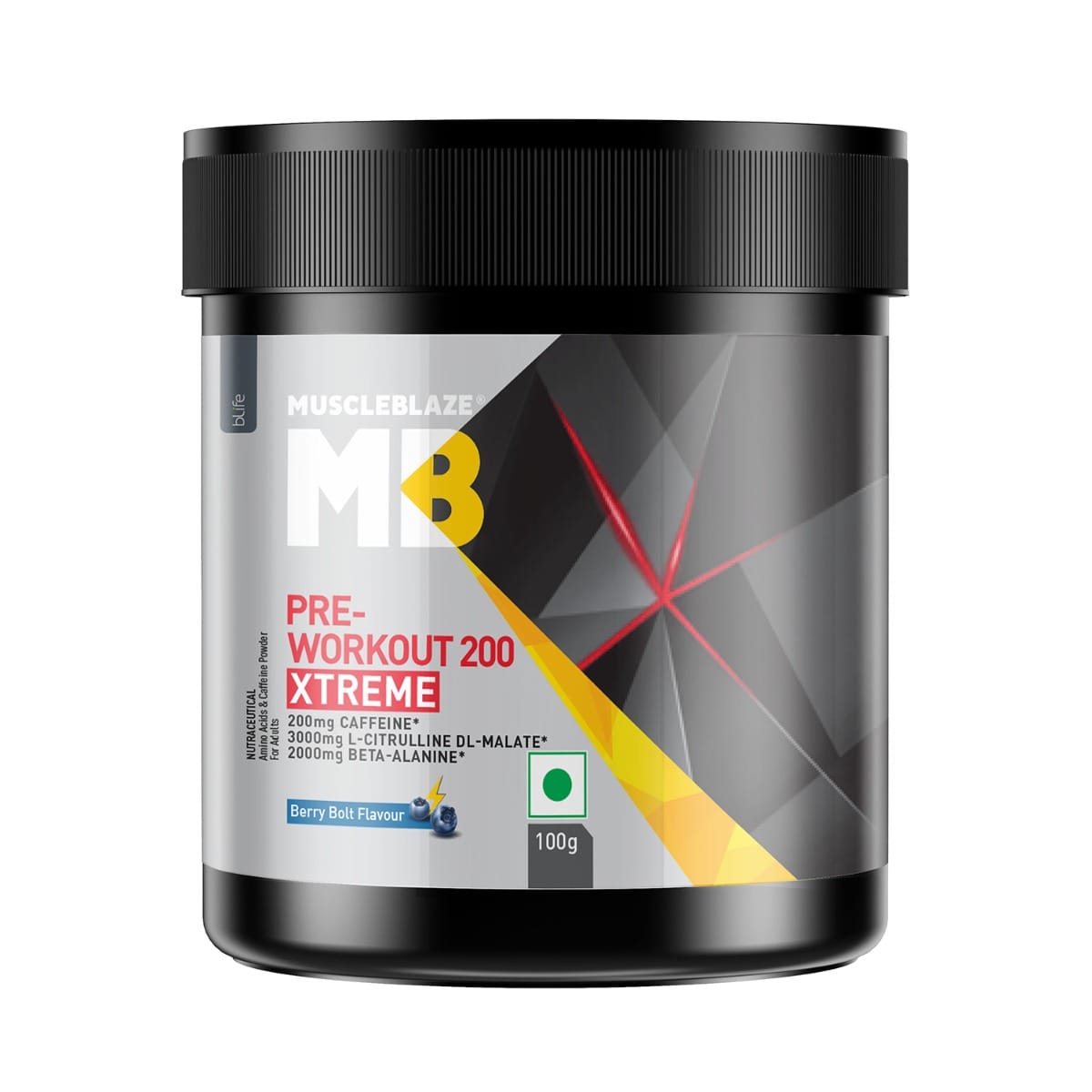 Muscleblaze Pre-Workout 200 Xtreme 100 Gm Berry Bolt - front