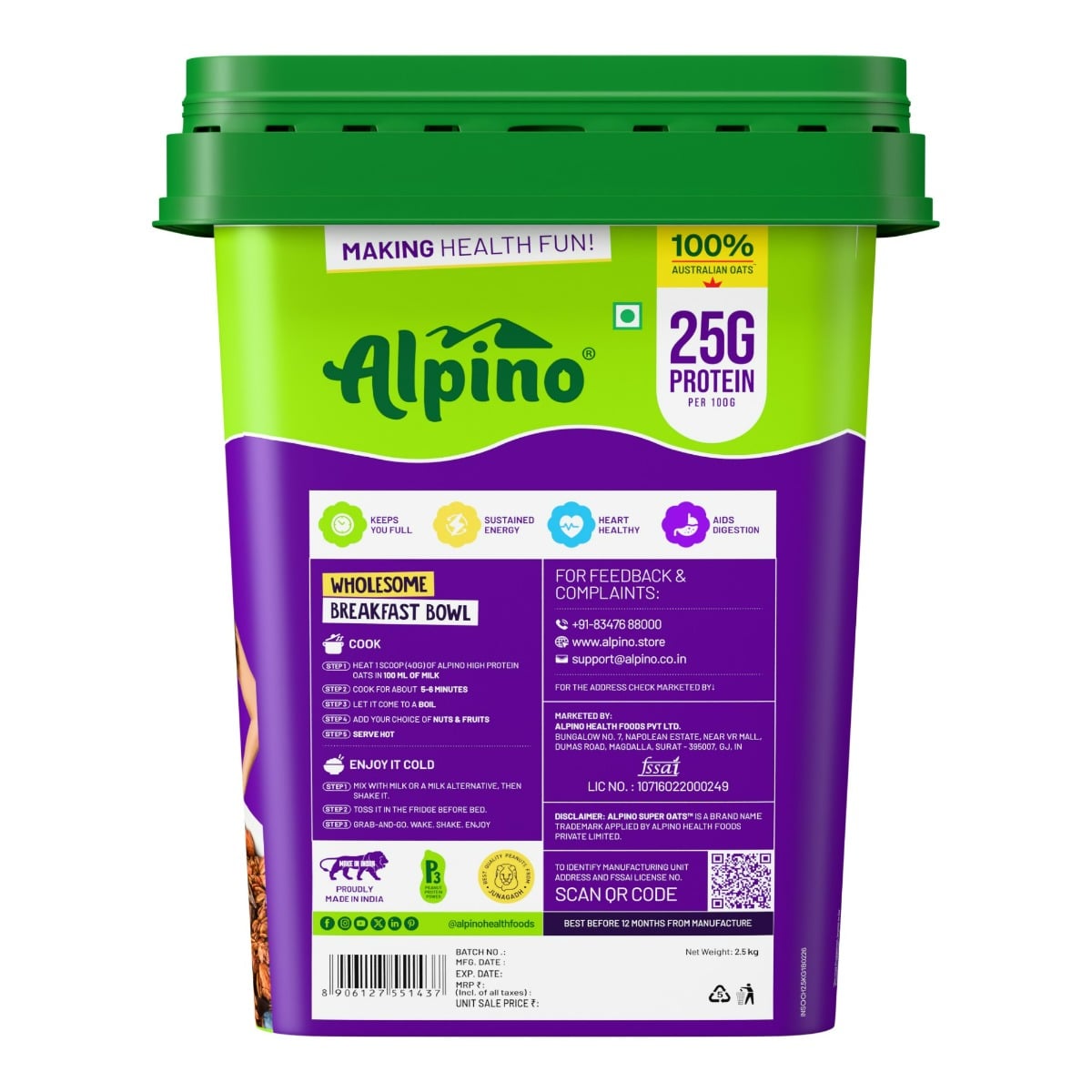 ALPINO HIGH PROTEIN SUPER OATS 2.5 KG CHOCOLATE - back