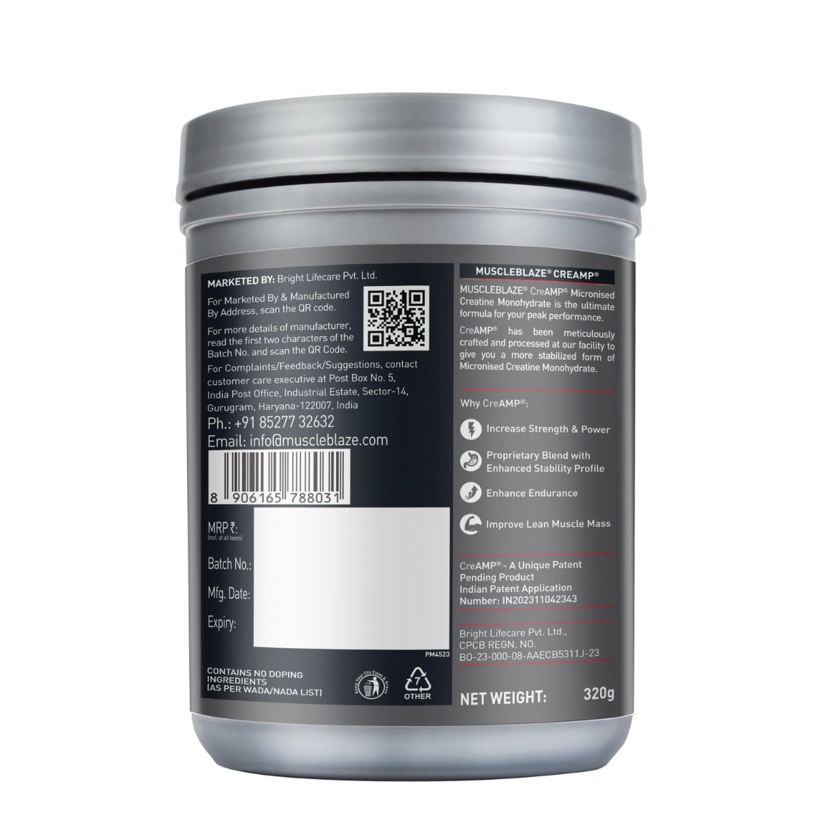 Muscleblaze Creamp Creatine 320 Gm Juicy Berries