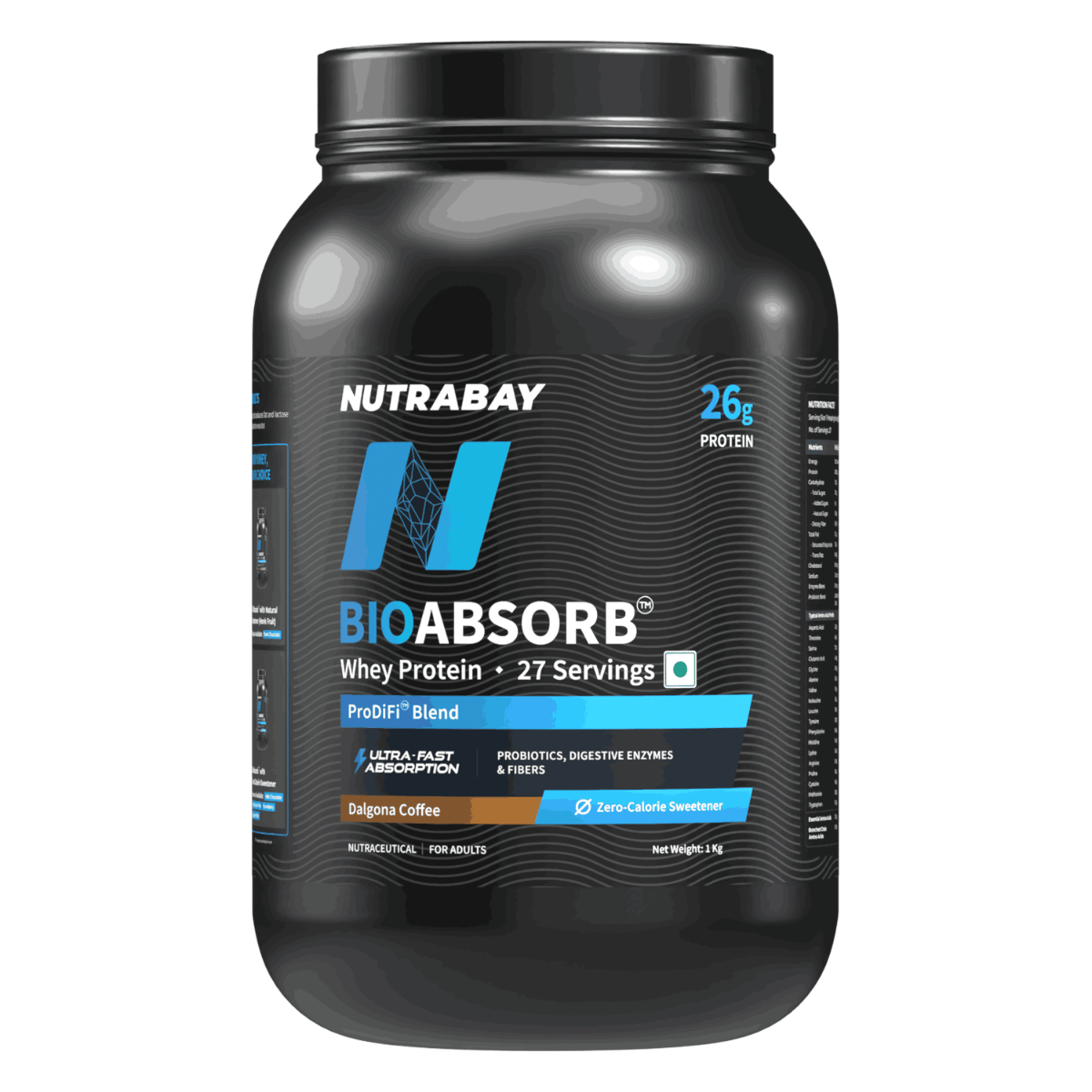 Nutrabay Bioabsorb Whey Protein 1 Kg Dalgona Coffee - front