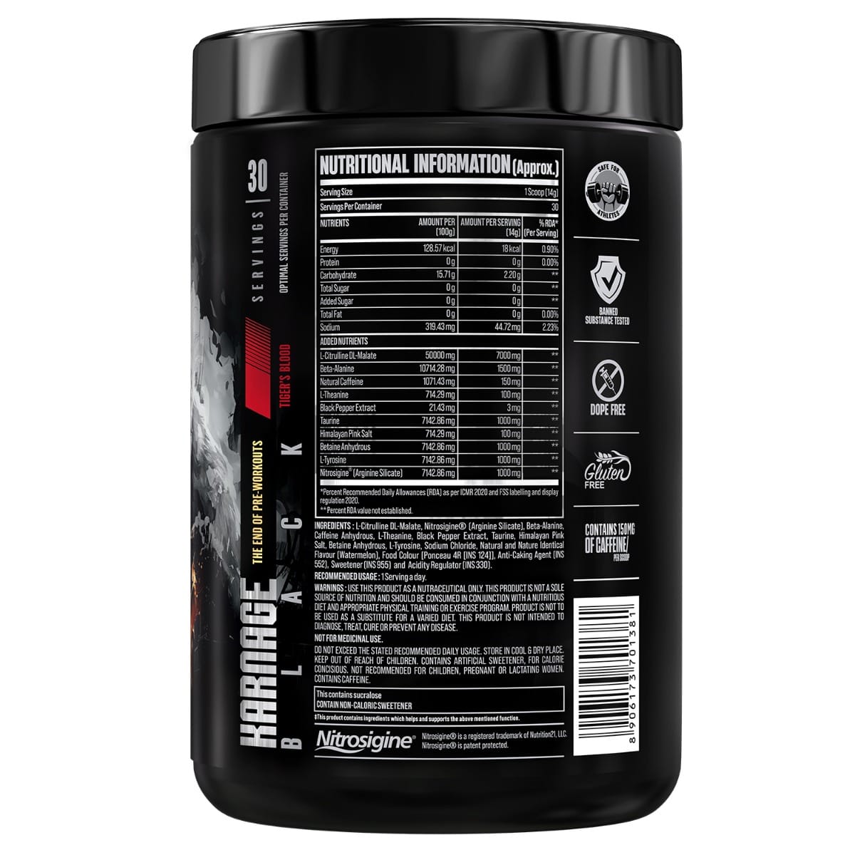 BIGMUSCLES KARNAGE BLACK THE END OF PRE-WORKOUTS 420 GM TIGERS BLOOD