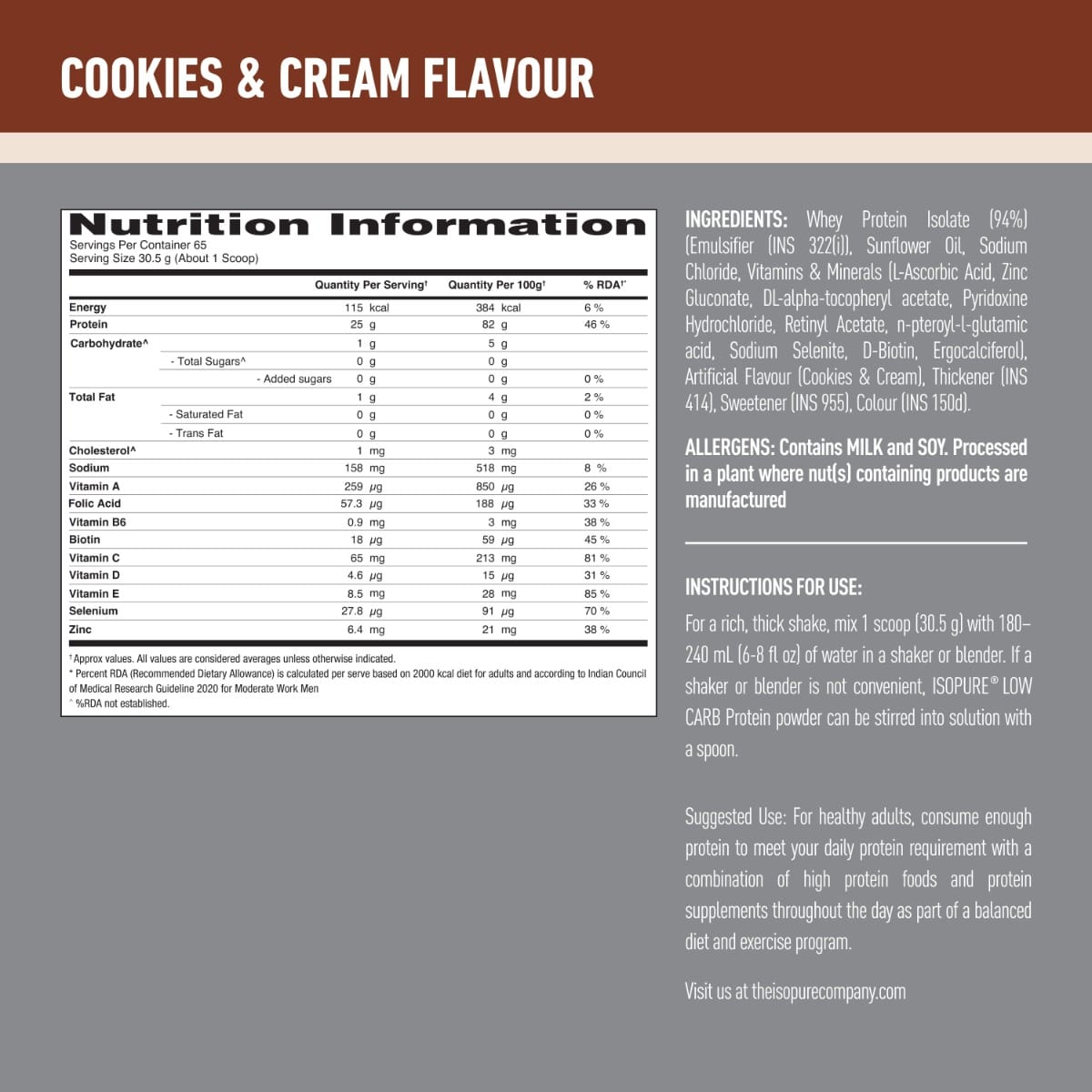 ISOPURE LOW CARB 100% WHEY PROTEIN ISOLATE 2 KG COOKIES AND CREAM