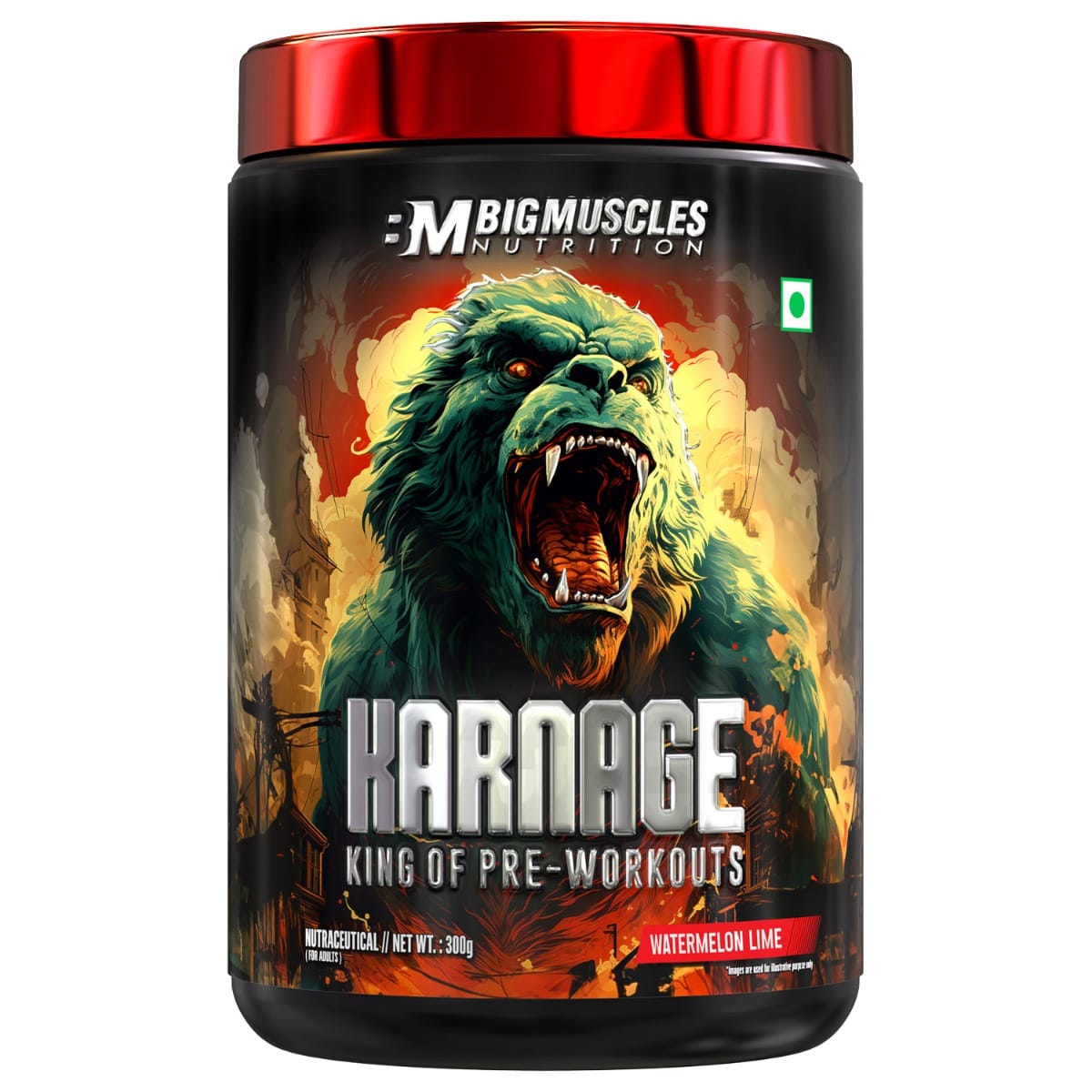 Bigmuscles Karnage King Of Pre-Workouts 300 Gm Watermelon Lime - front