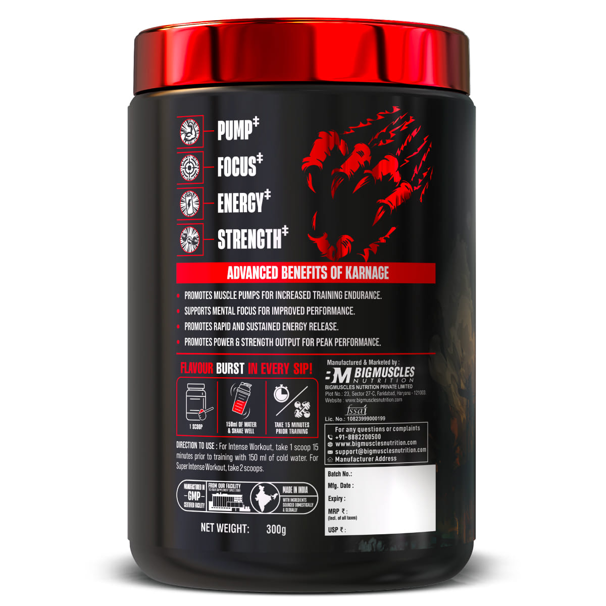 BIGMUSCLES KARNAGE KING OF PRE-WORKOUTS 300 GM WATERMELON LIME