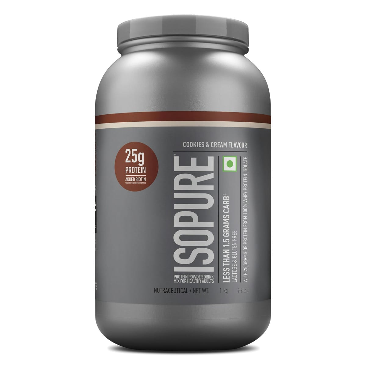 Isopure Low Carb 100% Whey Protein Isolate 1 Kg Cookies & Cream - front