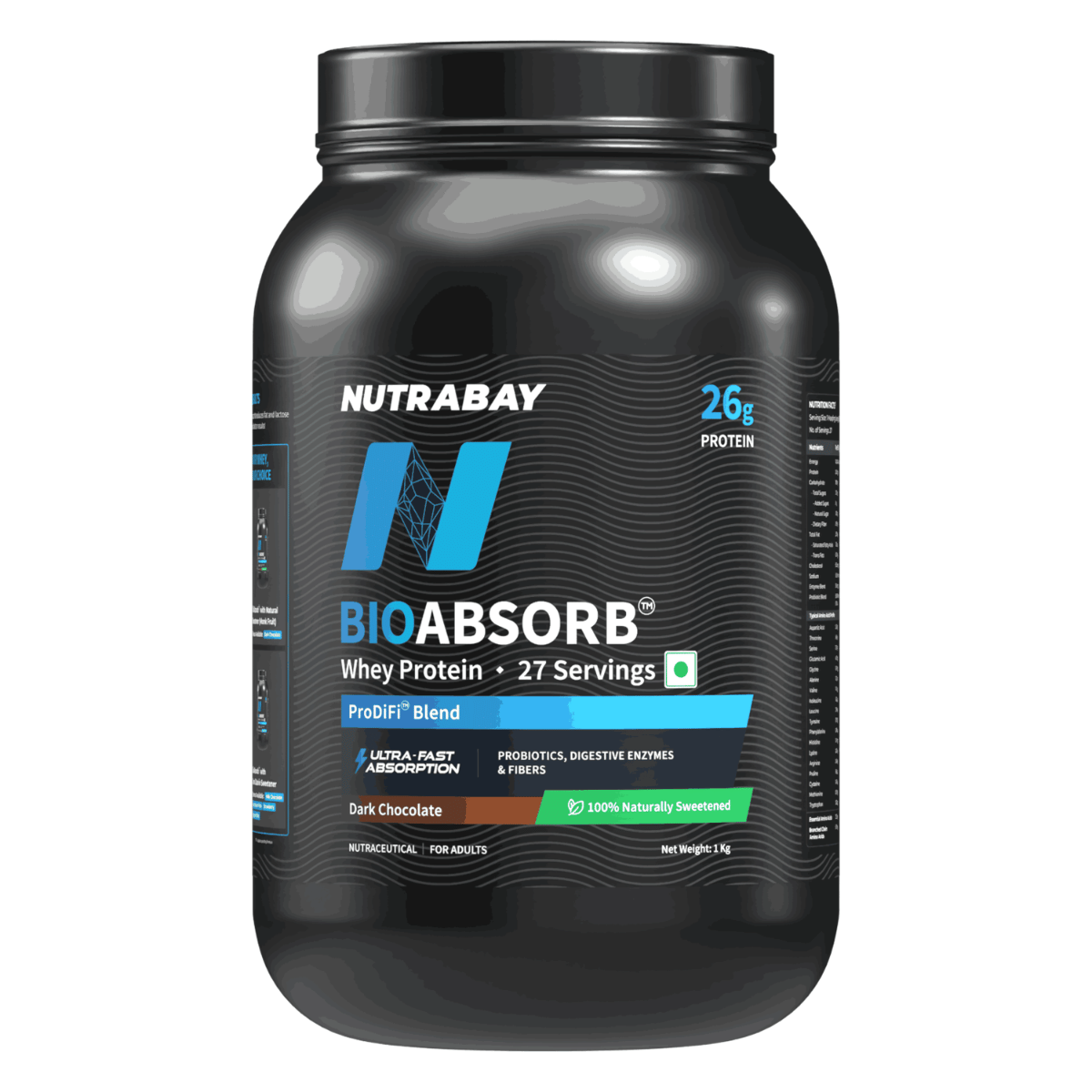 Nutrabay Bioabsorb Whey Protein 1 Kg Dark Chocolate - front