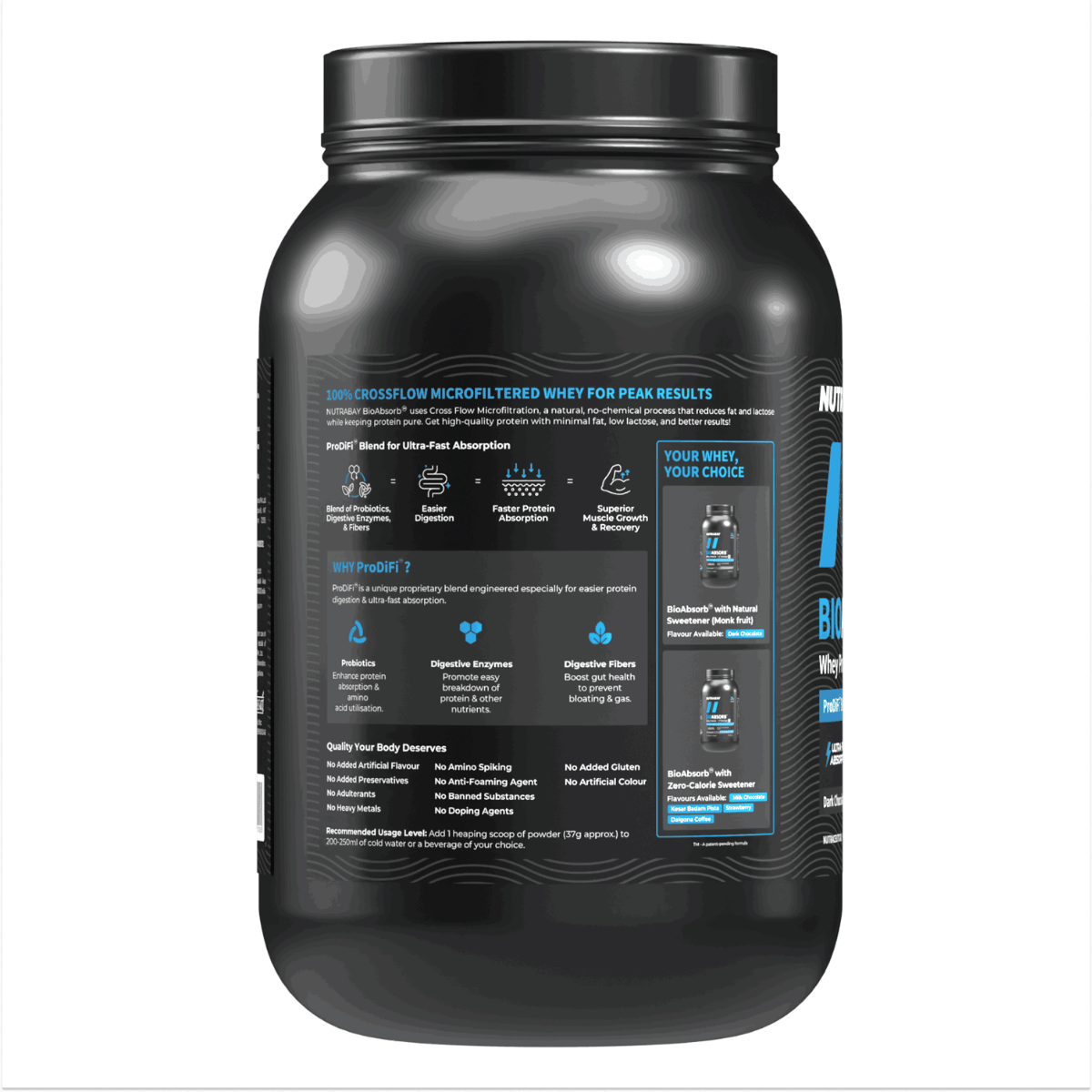 NUTRABAY BIOABSORB WHEY PROTEIN 1 KG DARK CHOCOLATE