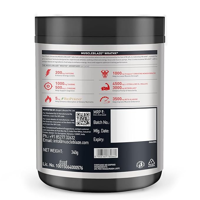 MUSCLEBLAZE PRE-WORKOUT WRATHX 340 GM COLA FROST