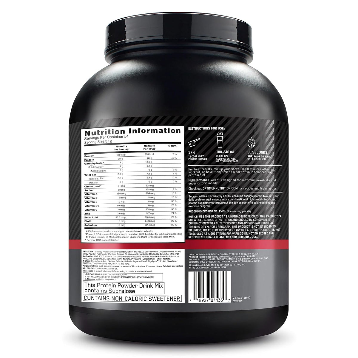 OPTIMUM NUTRITION PERFORMANCE WHEY 2 KG CHOCOLATE MILKSHAKE