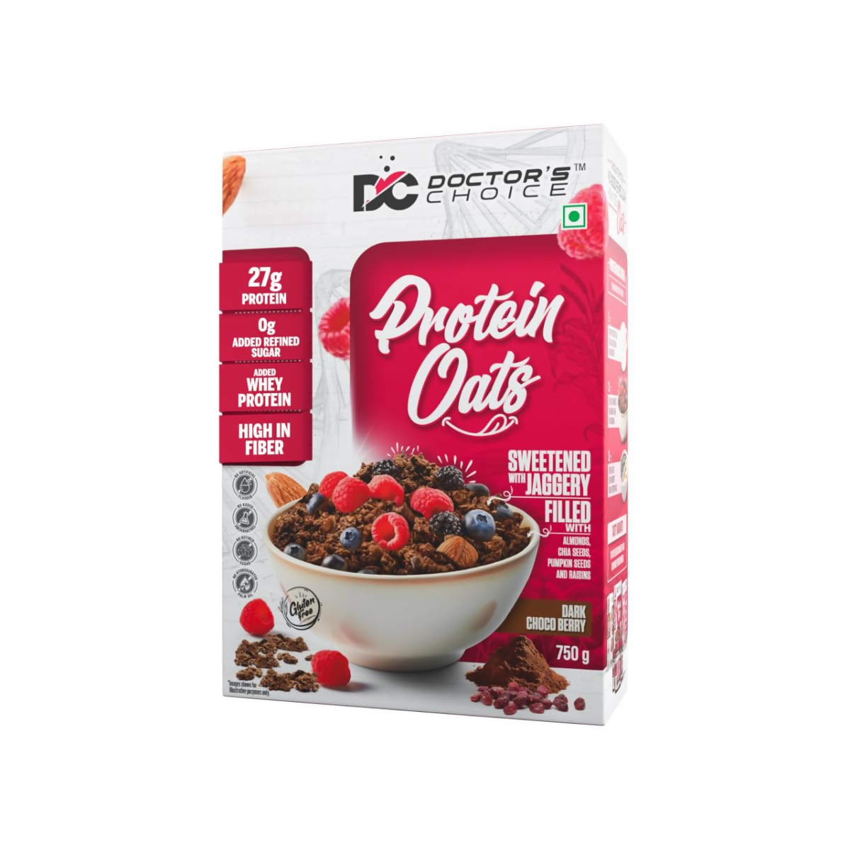 Doctor's Choice Protein Oats 750 Gm Dark Choco Berry - Front