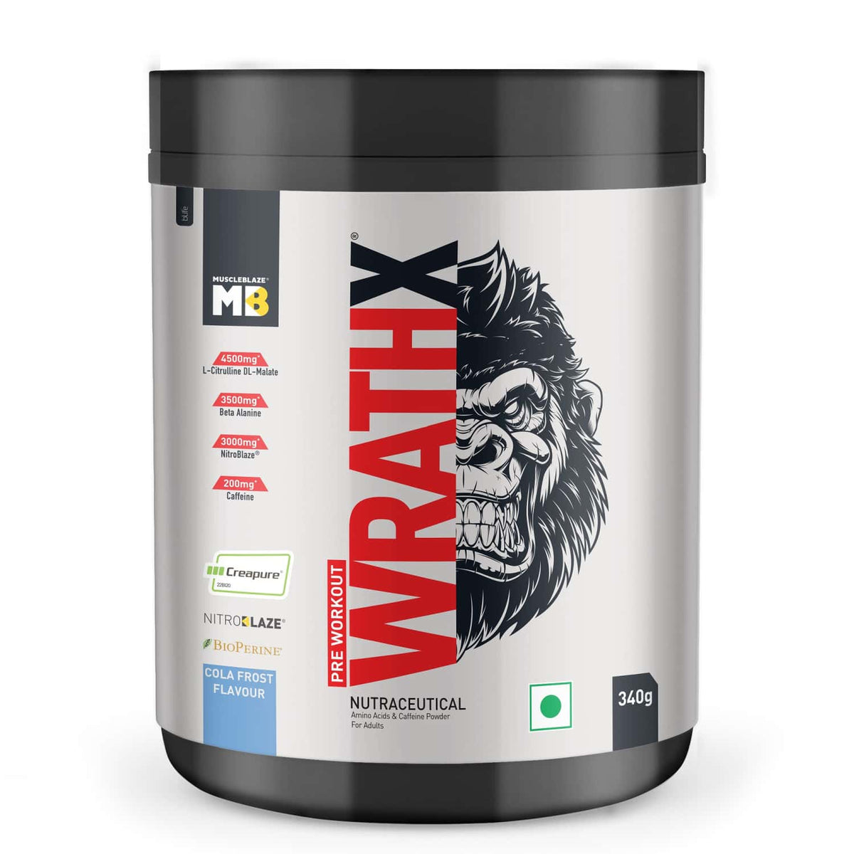 Muscleblaze Pre-Workout Wrathx 340 Gm Cola Frost - Front