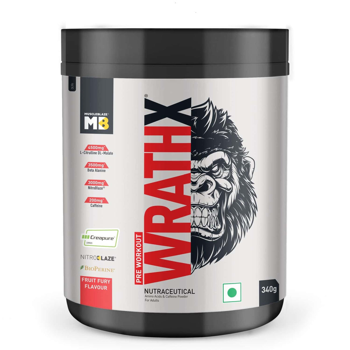 Muscleblaze Pre-Workout Wrathx 340 Gm Fruit Fury - Front