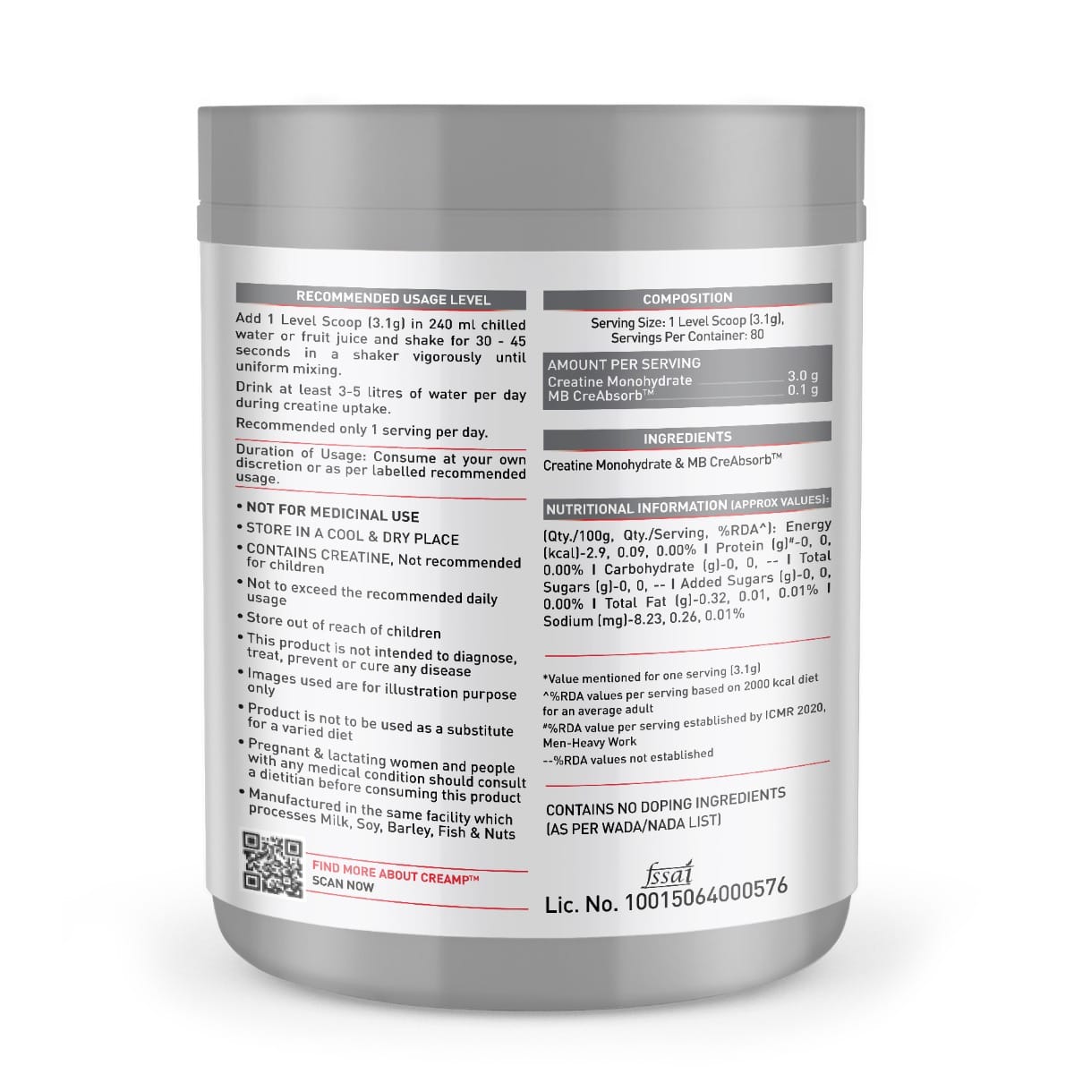 Muscleblaze Creamp Creatine 250 Gm Unflavoured