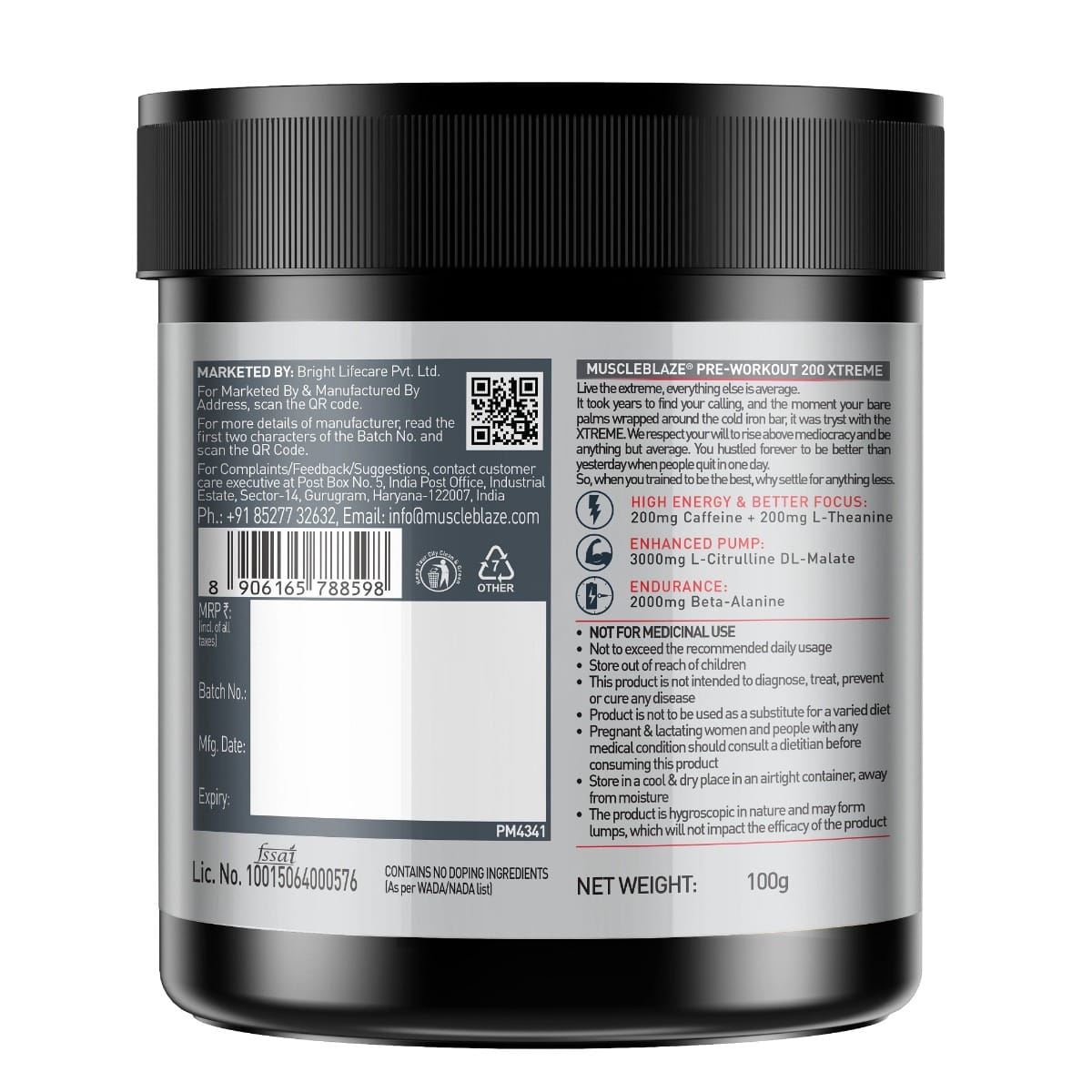 MUSCLEBLAZE PRE-WORKOUT 200 XTREME 100 GM TANGY ORANGE