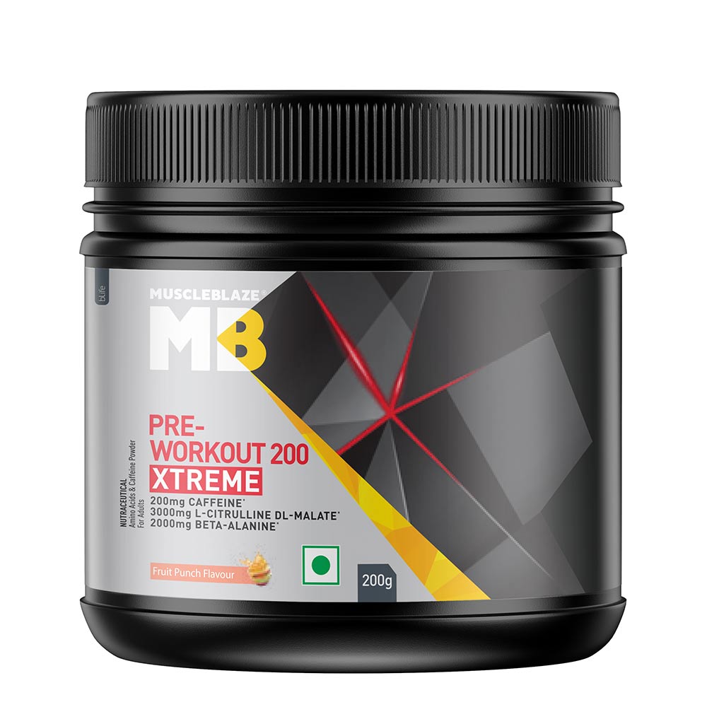 Muscleblaze Pre-Workout 200 Xtreme 200 Gm Fruit Punch - Front