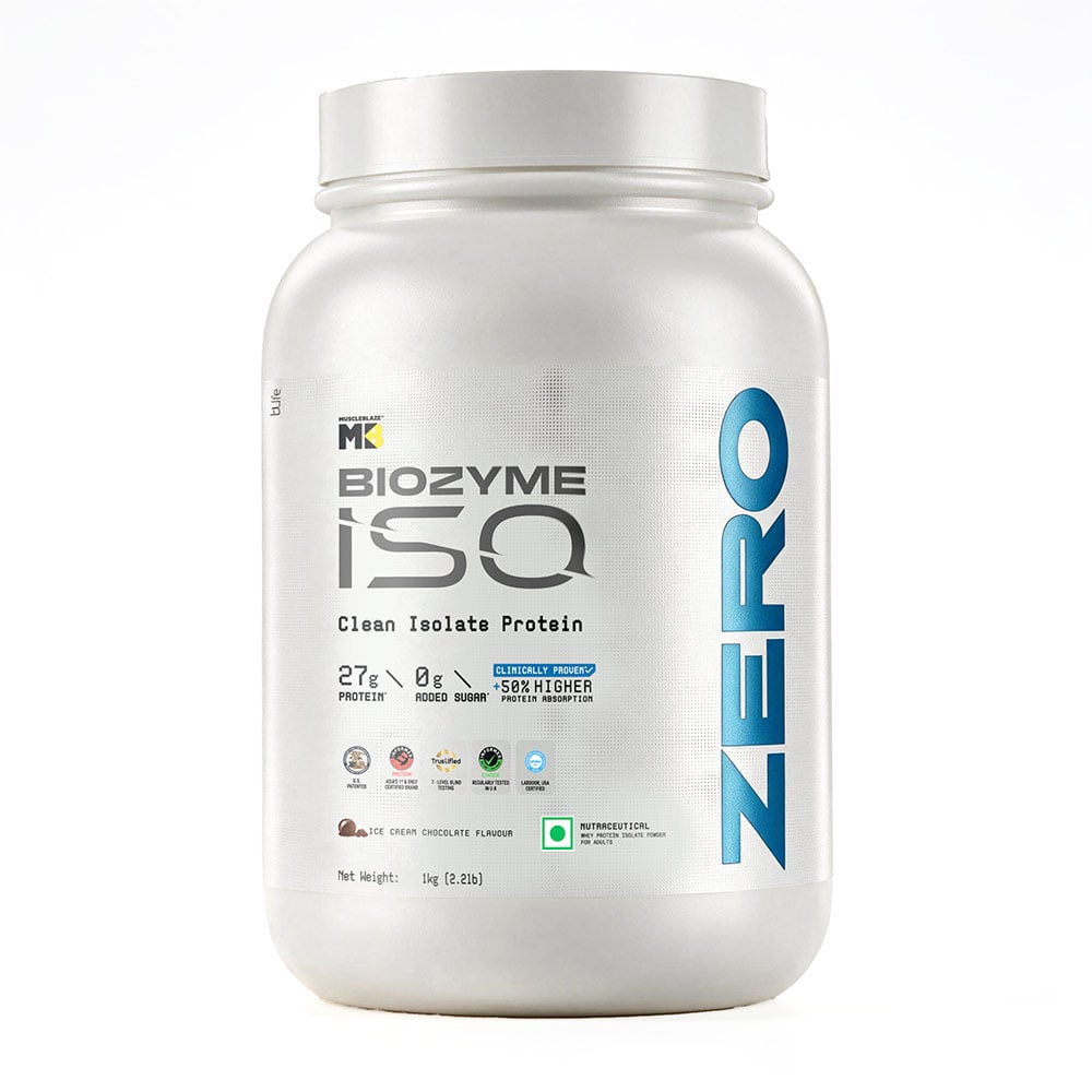 Muscleblaze Biozyme Iso Zero Low Carb 1 Kg Ice Cream Chocolate - Front