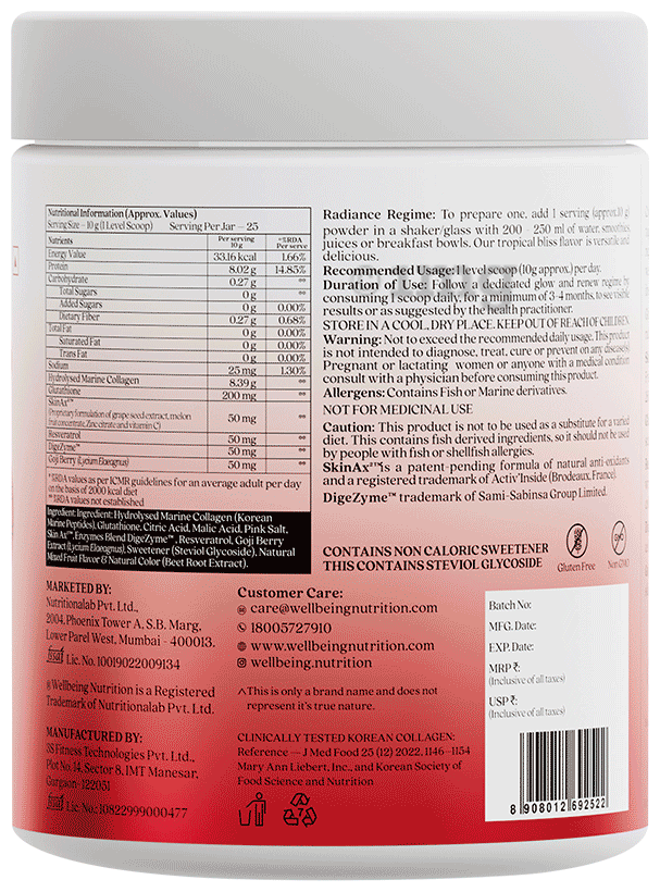 WELLBEING NUTRITION GLOW COLLAGEN 250 GM TROPICAL BLISS