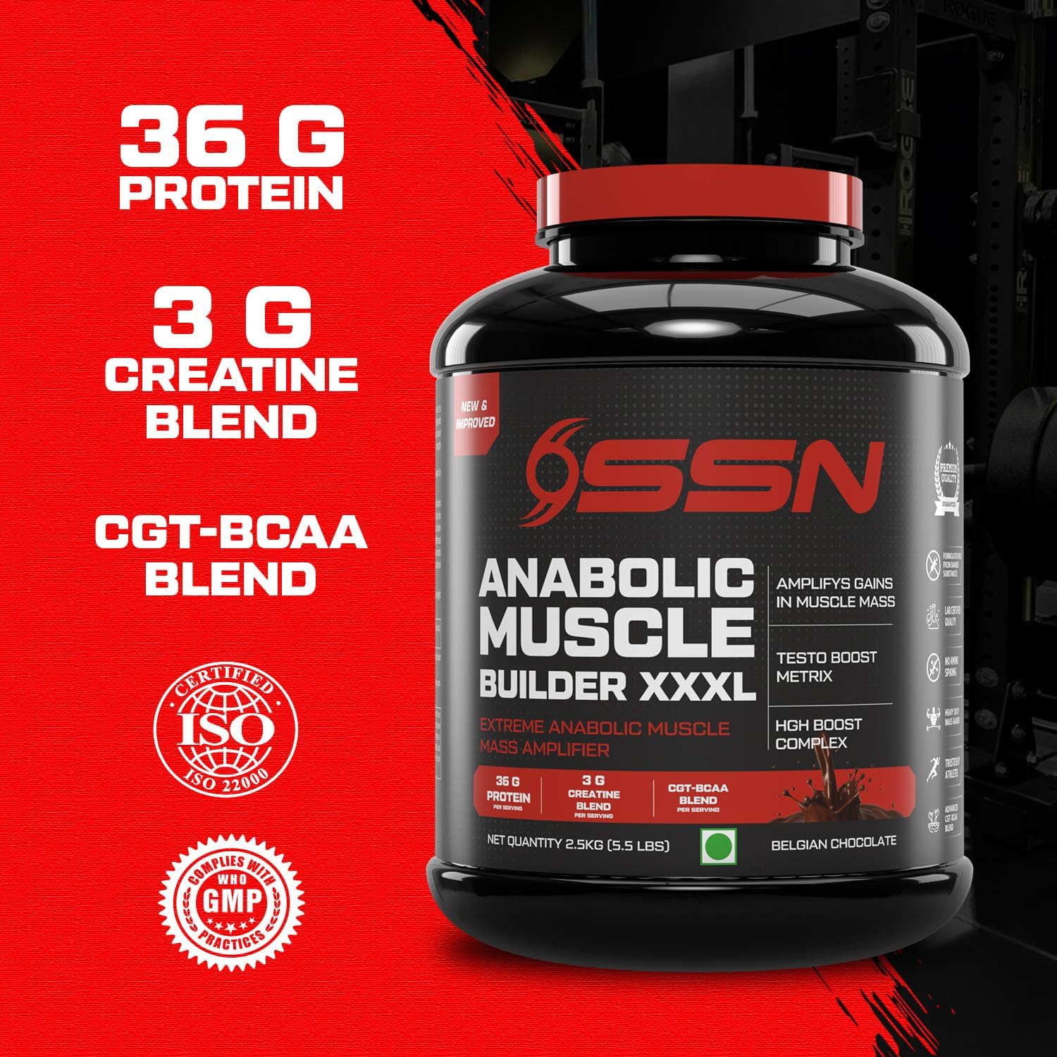 SSN Mass Gainer X-Series Anabolic 2.5kg  Chocolate image 2