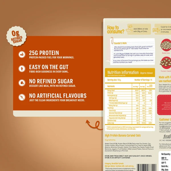 DOCTOR`S CHOICE PROTEIN OATS 750 GM BANANA CARAMEL