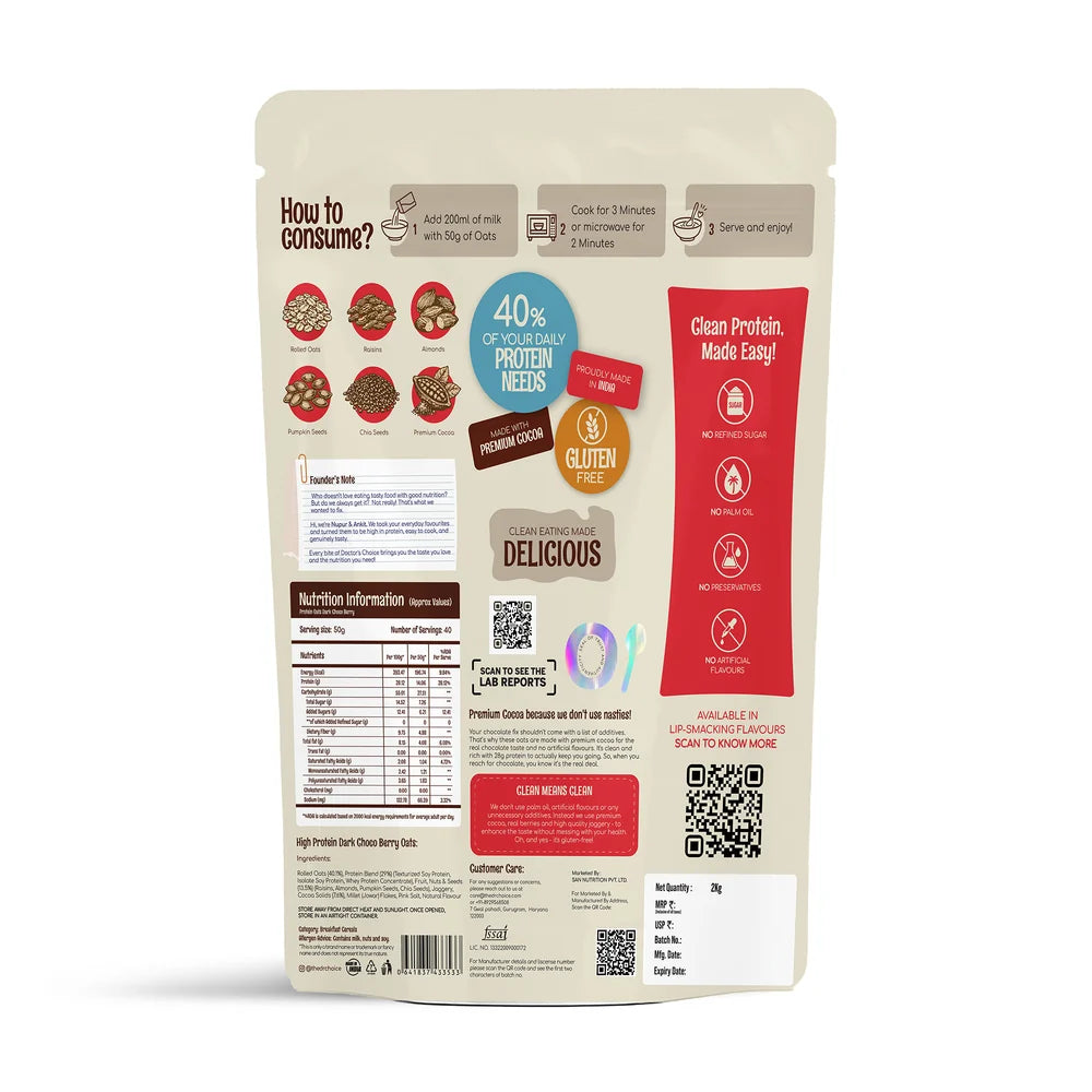 DOCTOR`S CHOICE PROTEIN OATS 2 KG DARK CHOCO BERRY
