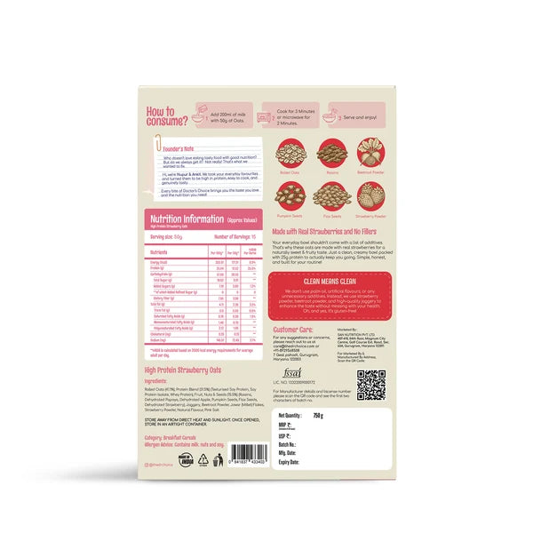 DOCTOR`S CHOICE PROTEIN OATS 750 GM STRAWBERRY