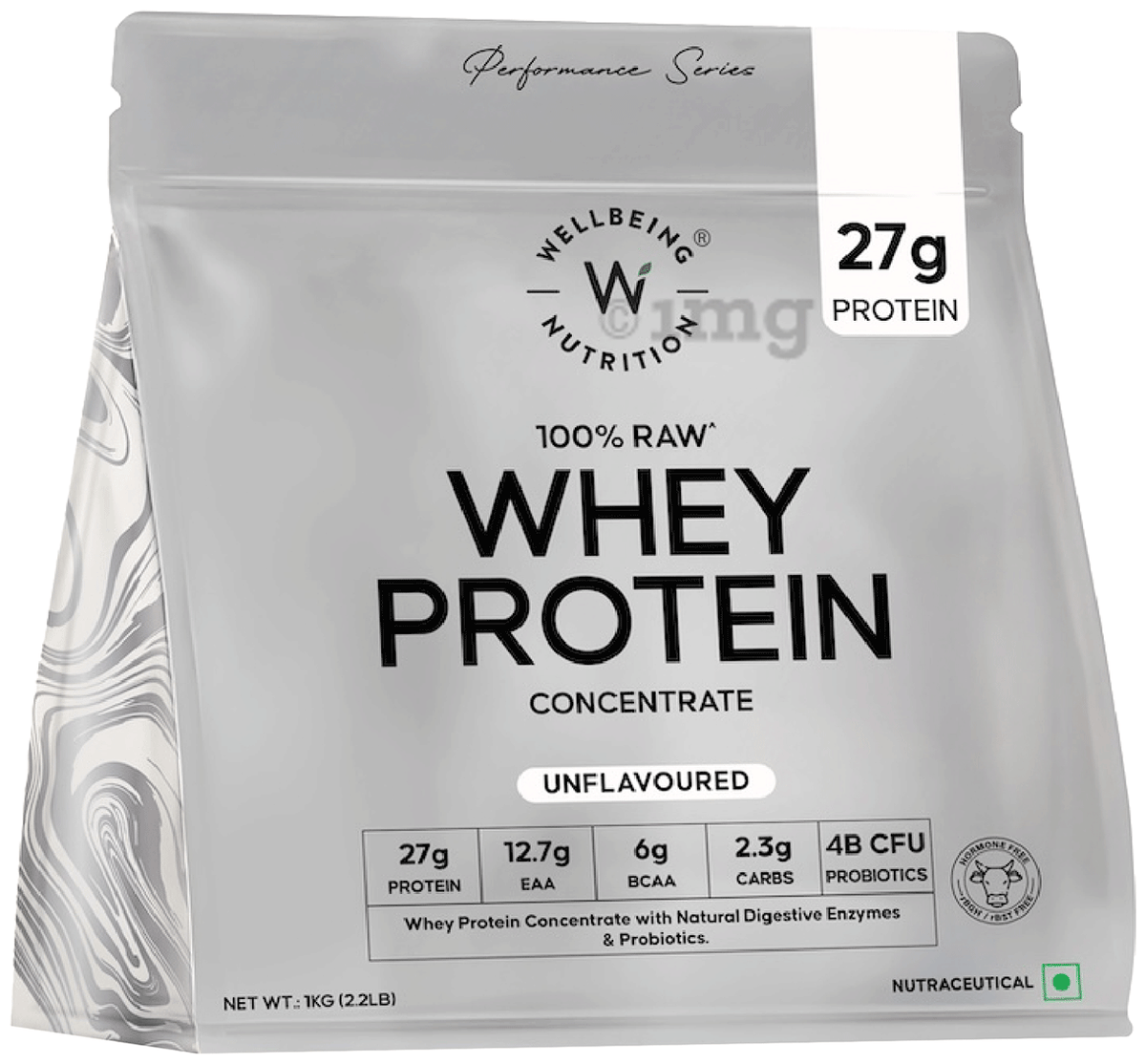 Wellbeing Nutrition 100% Raw Whey Protein Concentrate 1 Kg Unflavoured - front
