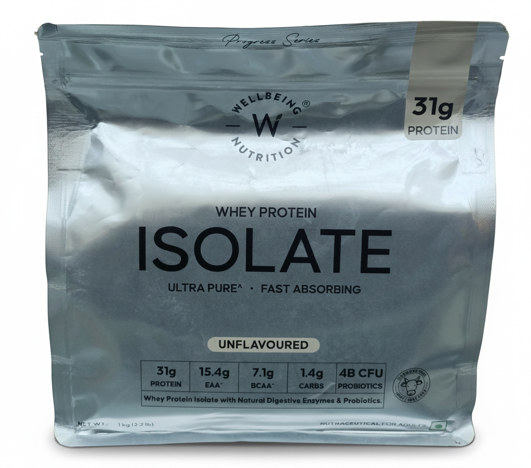 Wellbeing Nutrition 100% Whey Protein Isolate 1 Kg Unflavoured - front