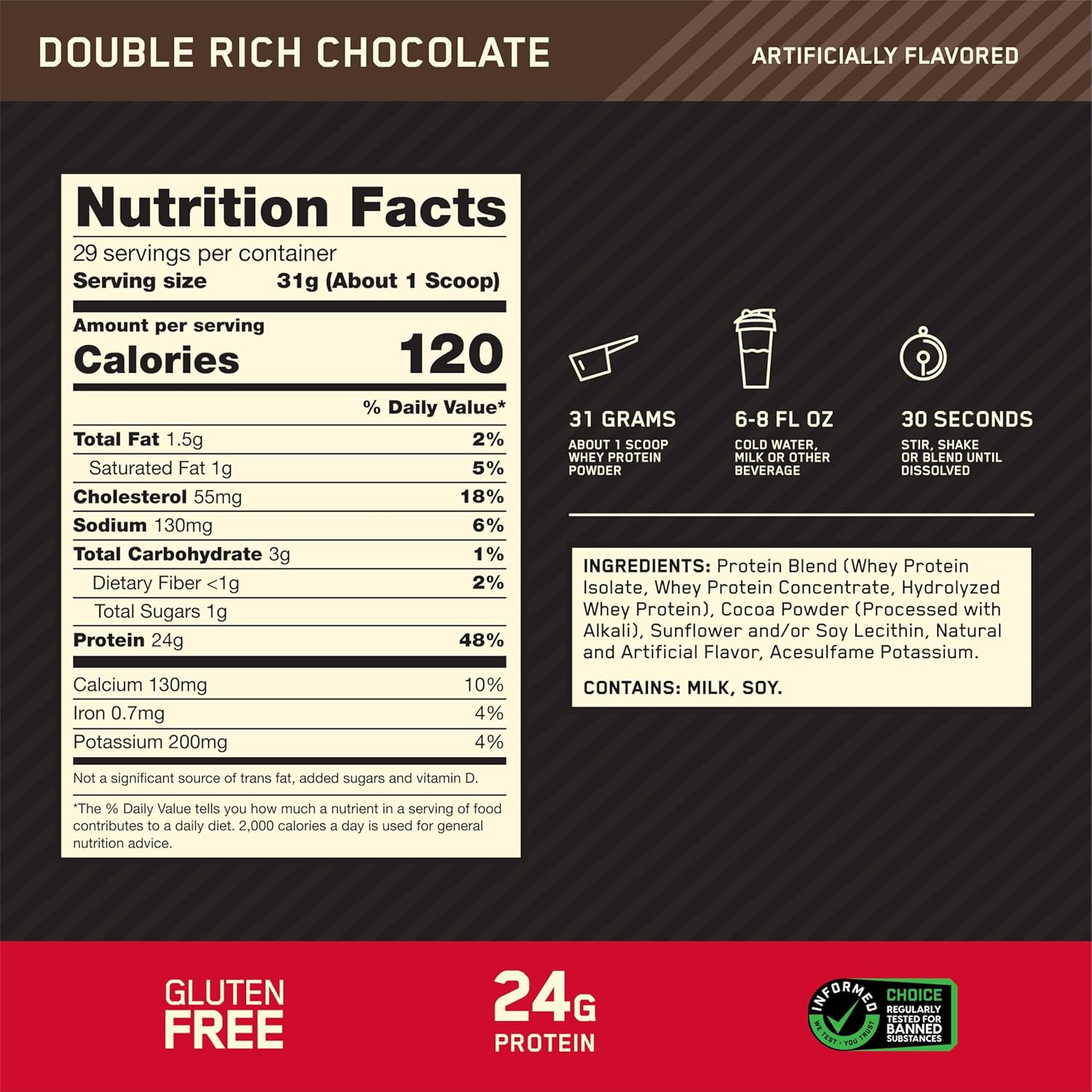 Optimum Nutrition 100% Whey 907 gms Double Rich Chocolate image 1