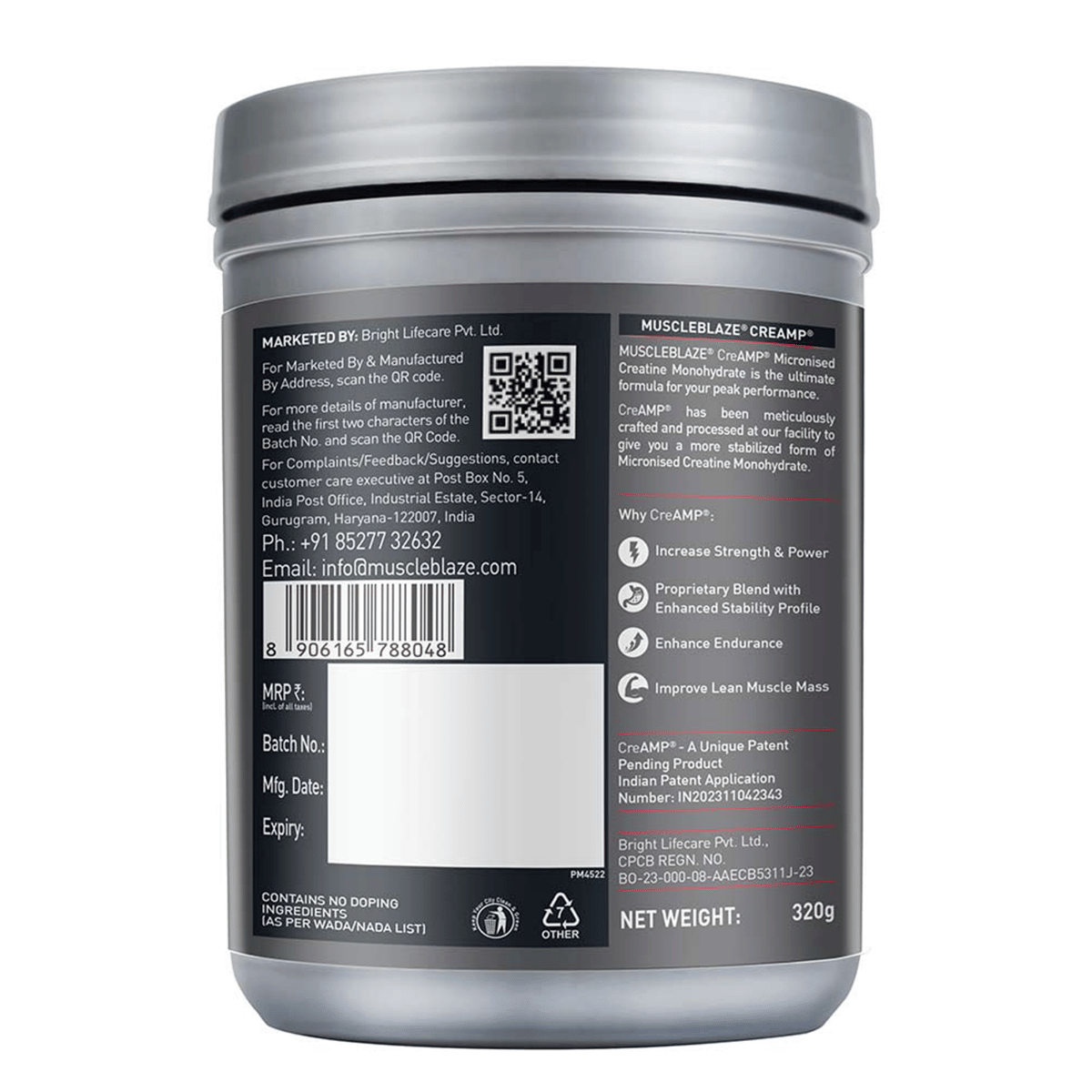 MUSCLEBLAZE CREAMP CREATINE 320 GM CANDY RUSH