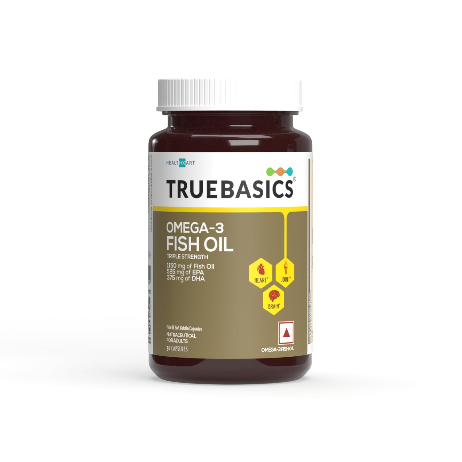TrueBasics Omega 3 Fish Oil (30 Capsules) | Triple Strength with 1150mg Omega, 525mg EPA & 375mg DHA | For Healthy Heart, Eyes & Joints, 30 grams