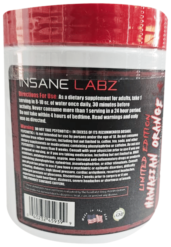 INSANE LABZ PSYCHOTIC PRE-WORKOUT 204 GM HAWAIIAN ORANGE