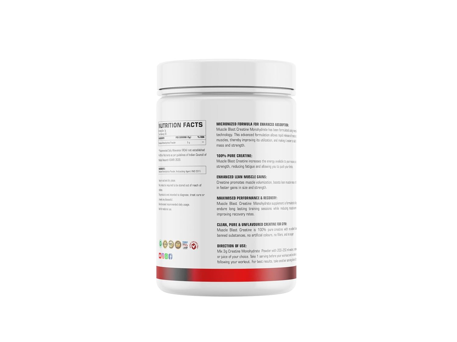 MUSCLE BLAST MICRONIZED CREATINE | CREATINE MONOHYRATE | IMPROVE RECOVERY | 3G CREATINE PER SERVING | (UNFLAVOURED) (250GM)
