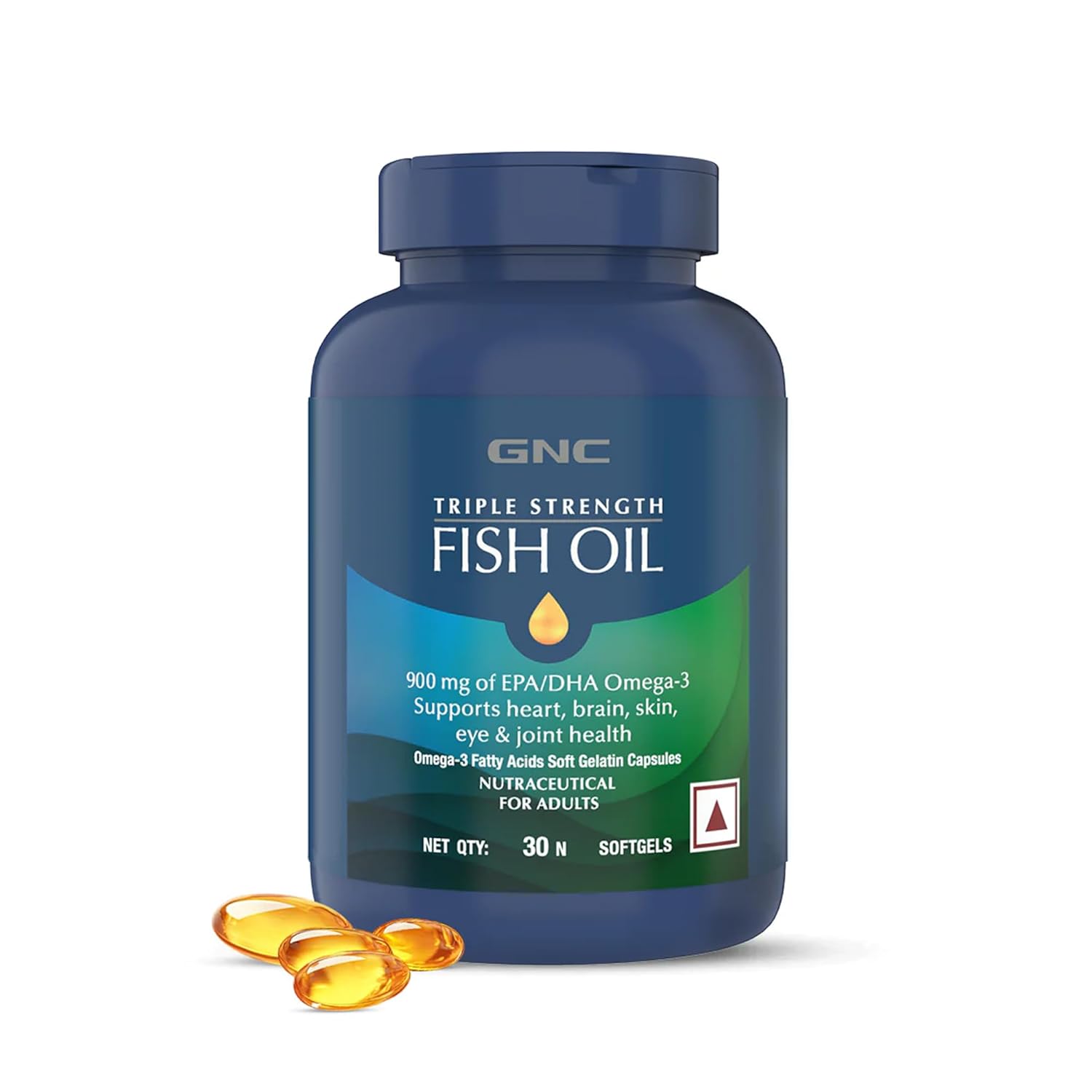 GNC Triple Strength Fish Oil 1500mg Omega-3 with 900mg EPA & DHA | 30 Softgels | For Heart, Healthy Cholesterol, Joint Comfort, Focus & Vision | Enteric-Coated for No Fishy Aftertaste |USA Formulated