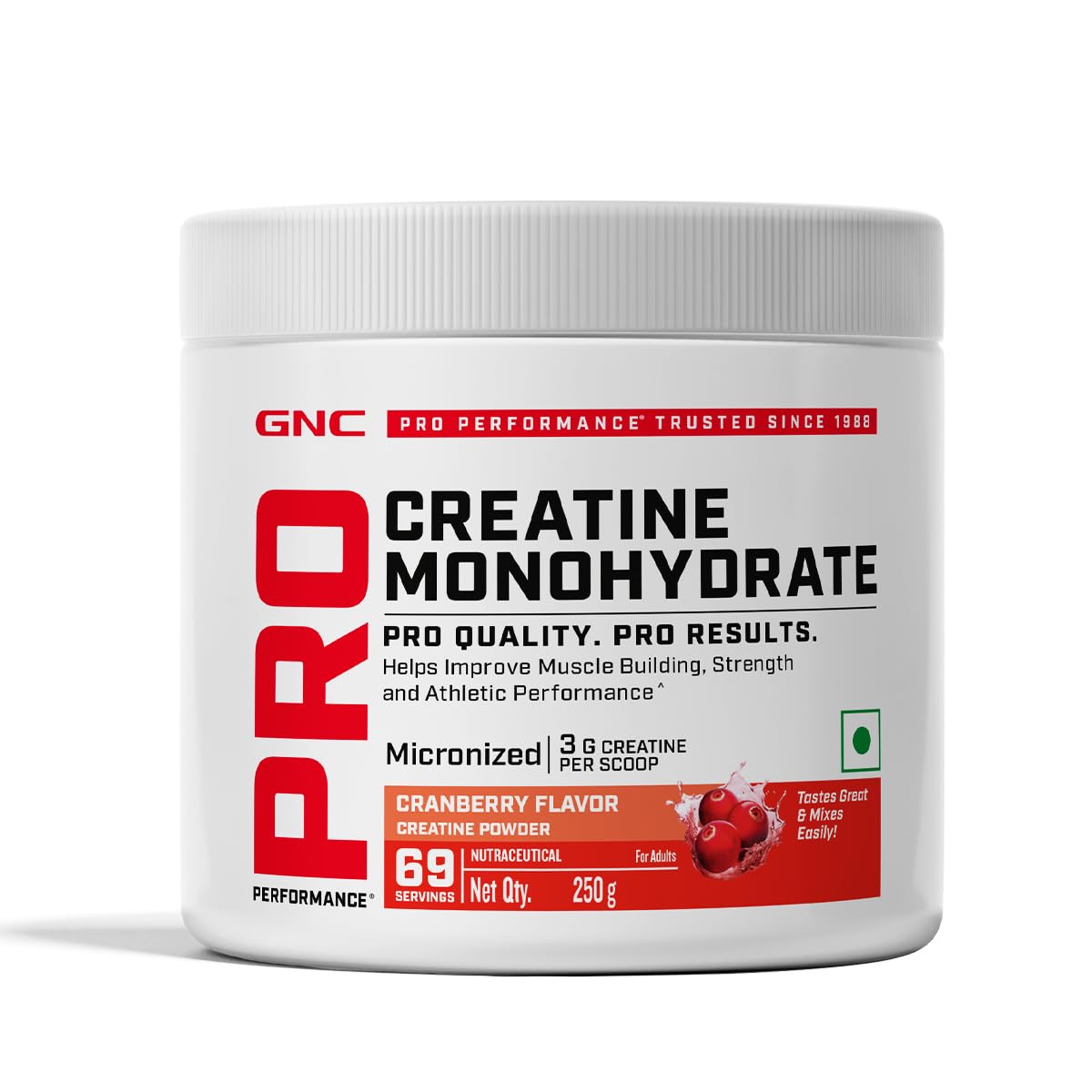 GNC Pro Performance Pure Micronized Creatine Monohydrate |250 gm & 10 gm Shilajit|Instantized|Fuels Muscles|Increase Muscle Mass|Rapid Absorption|Cranberry,powder,2 count,69 Servings