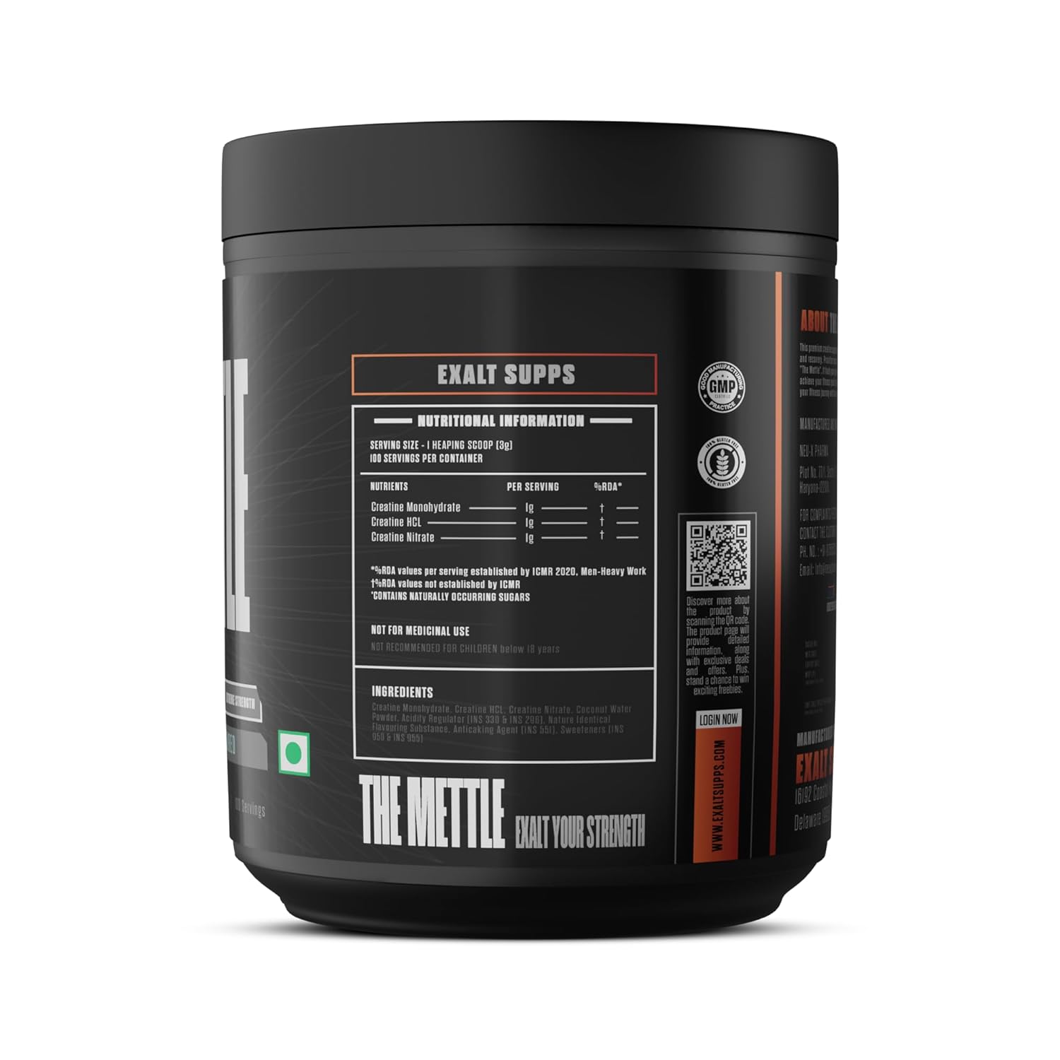 Exalt Supps The Mettle TRI Creatine | 300g | 100 Servings | Creatine Monohydrate | Creatine HCL | Faster Recovery | Extreme Strength (Watermelon)