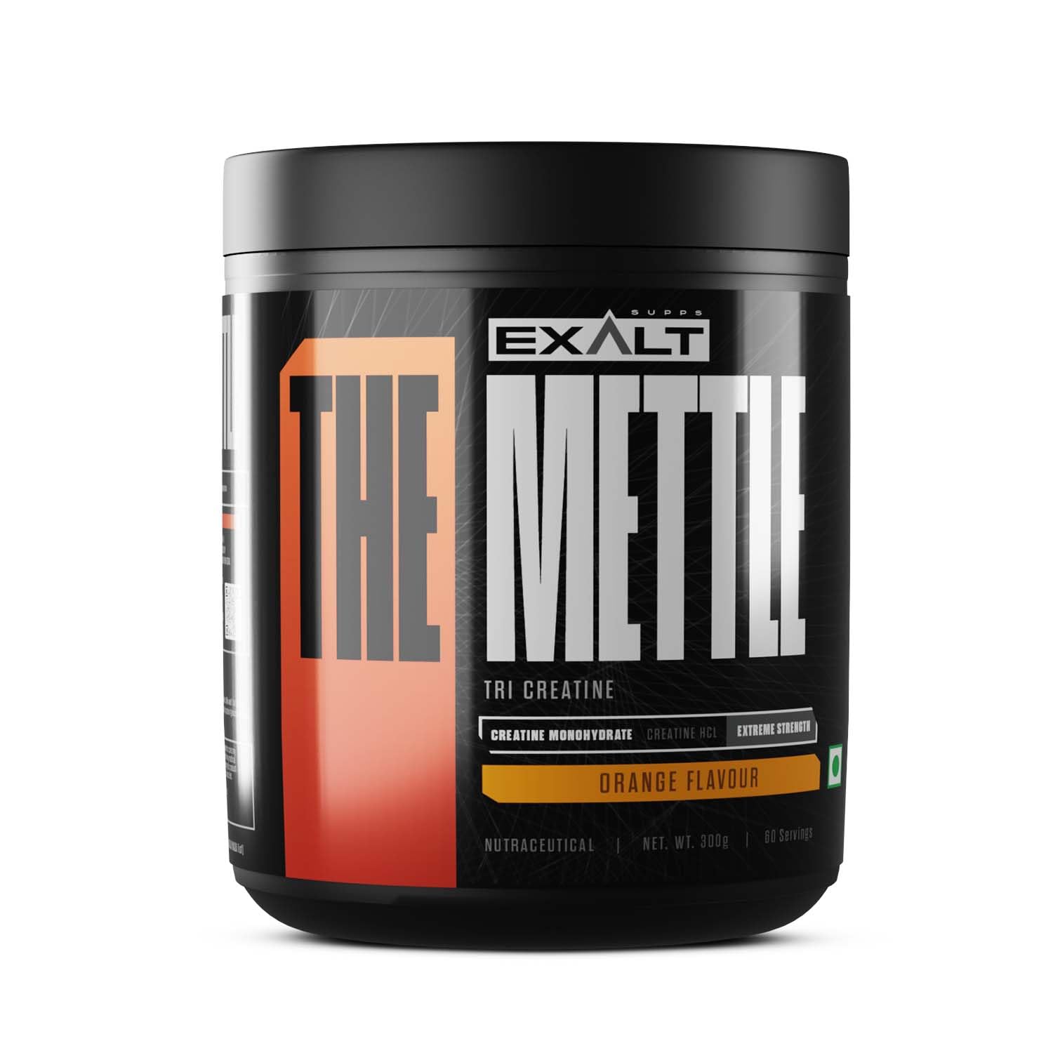 Exalt Supps The Mettle TRI Creatine | 300g | 100 Servings | Creatine Monohydrate | Creatine HCL | Faster Recovery | Extreme Strength (Orange)
