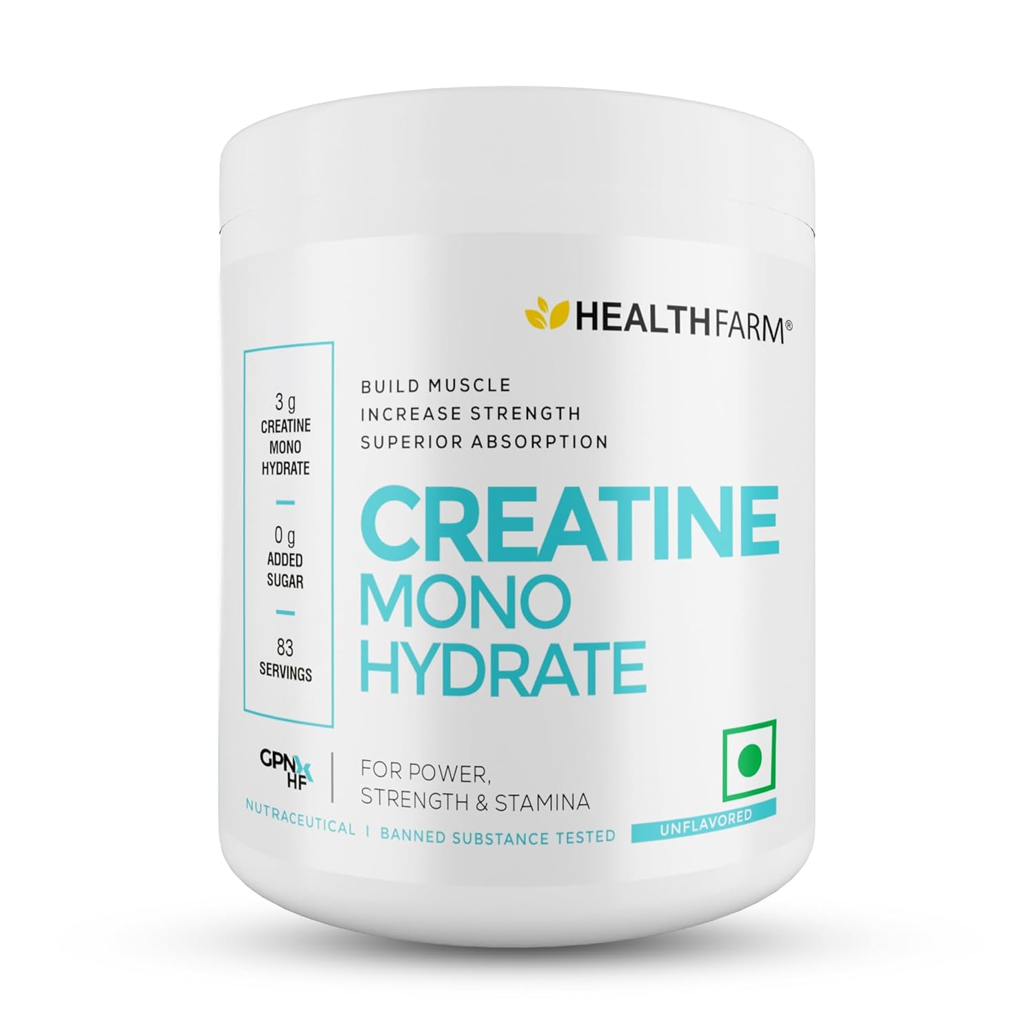 Healthfarm Creatine Monohydrate Powder - 3g of Micronized Creatine Powder per Serving,Lab Tested(250 GM) Enhanced Muscle Strength and Power | Fast Recovery | Increased Muscle Mass